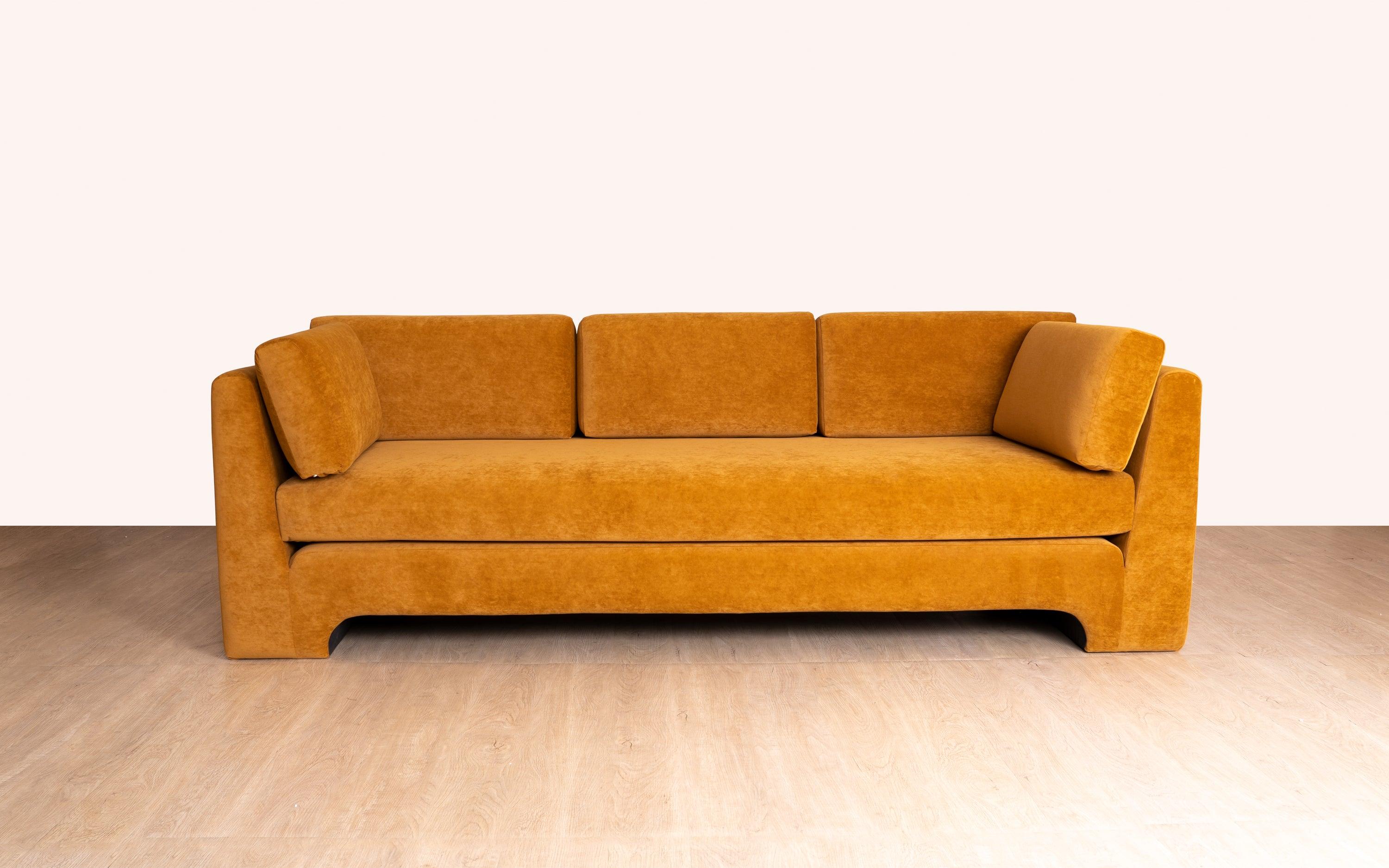 Arrow Ochre 3 Seater Sofa - Comfortable Couch for Home - Close shot - Orange Tree