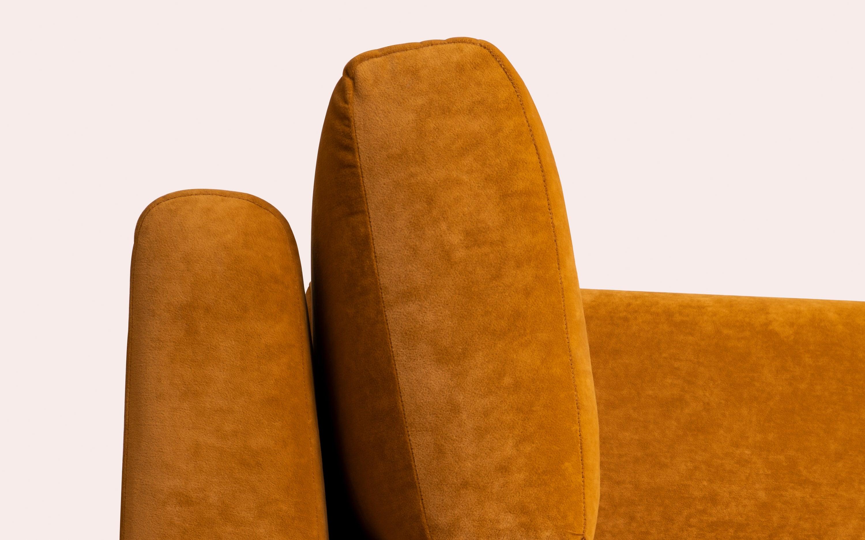Arrow Ochre 3 Seater Sofa - Comfortable Couch for Home - Close shot - from left angle - Orange Tree