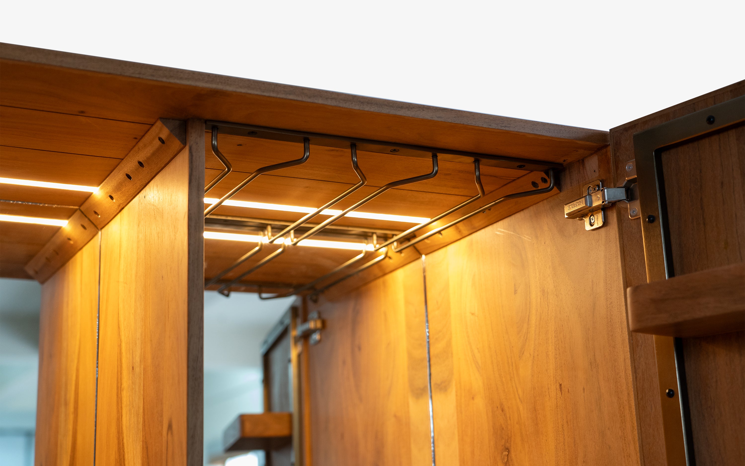 Buy Arrow Home Bar Cabinet | Acacia & Oak Wood, Teak Finish - Close shot - from upper angle - Orange Tree