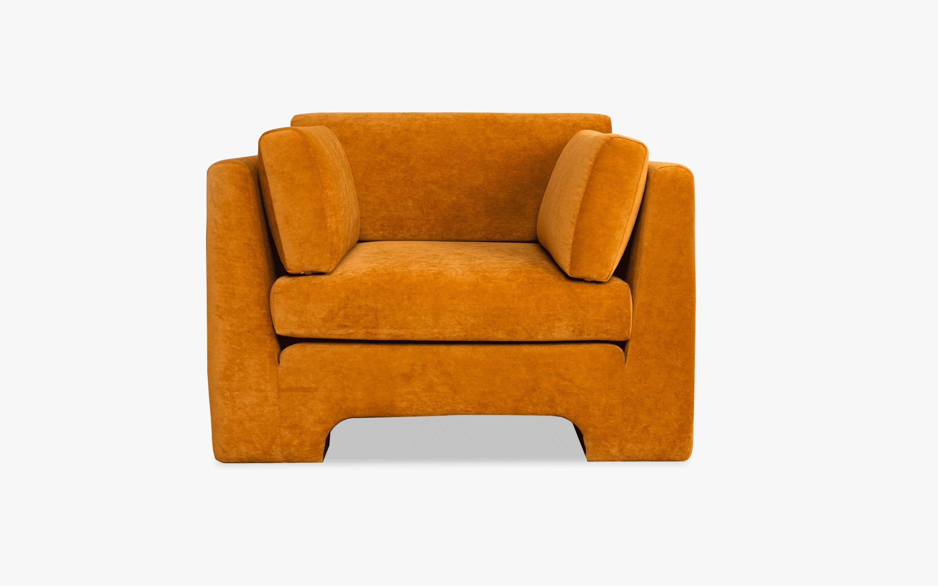 Arrow Ochre 1 Seater Sofa - Comfortable Couch for Home - Close shot - from left angle - Orange Tree