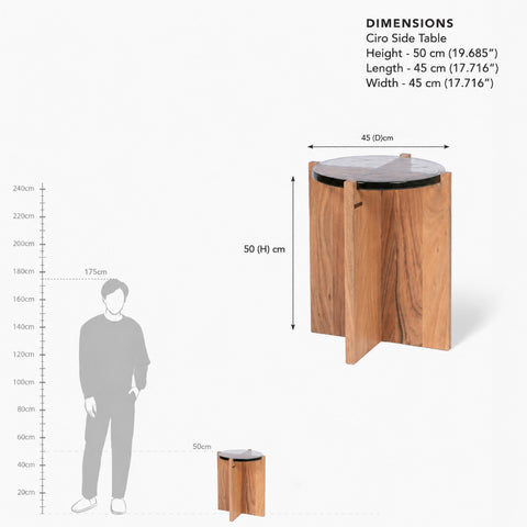 Orange Tree Ciro Side Table dimensions