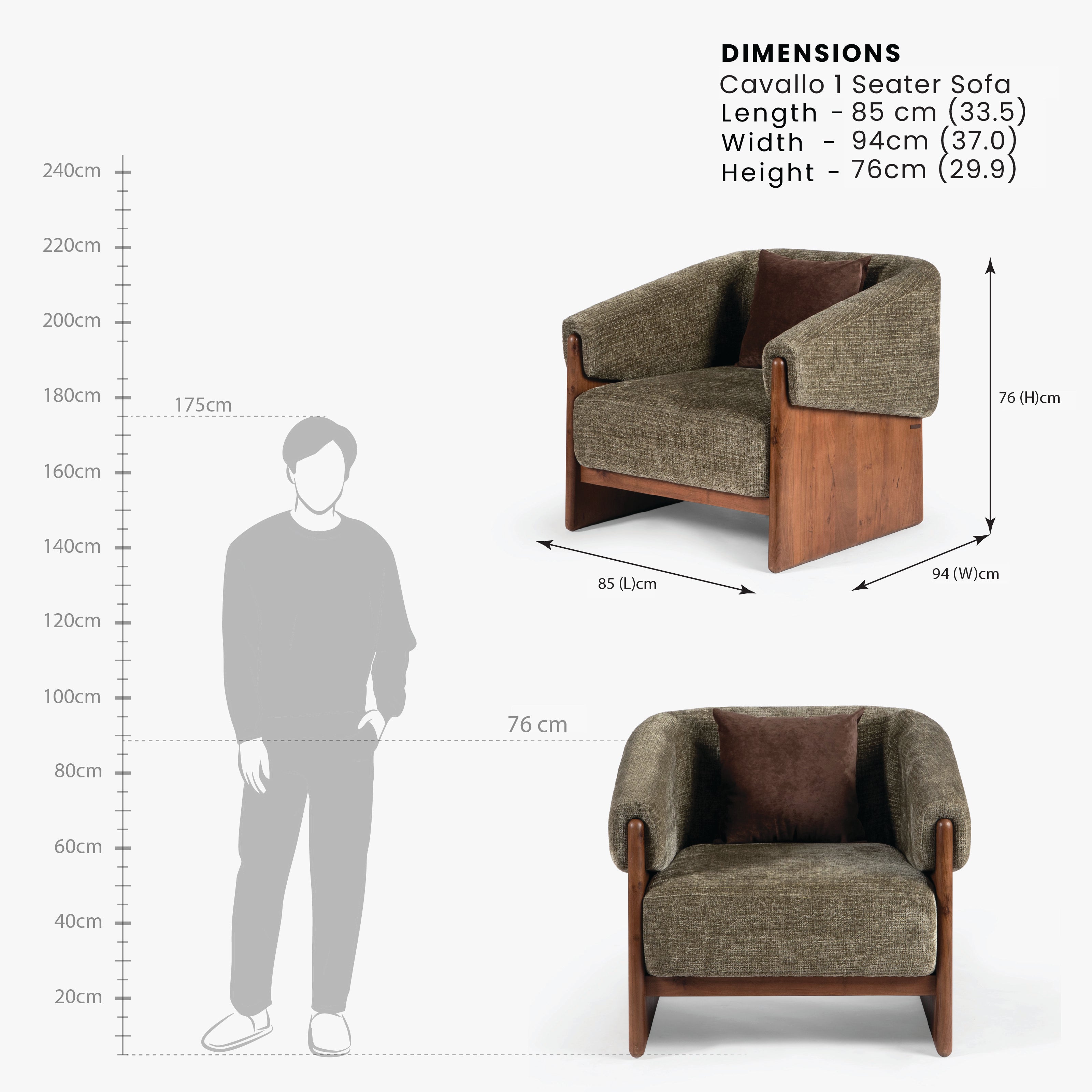 cavallo 1 seater sofa dimension image