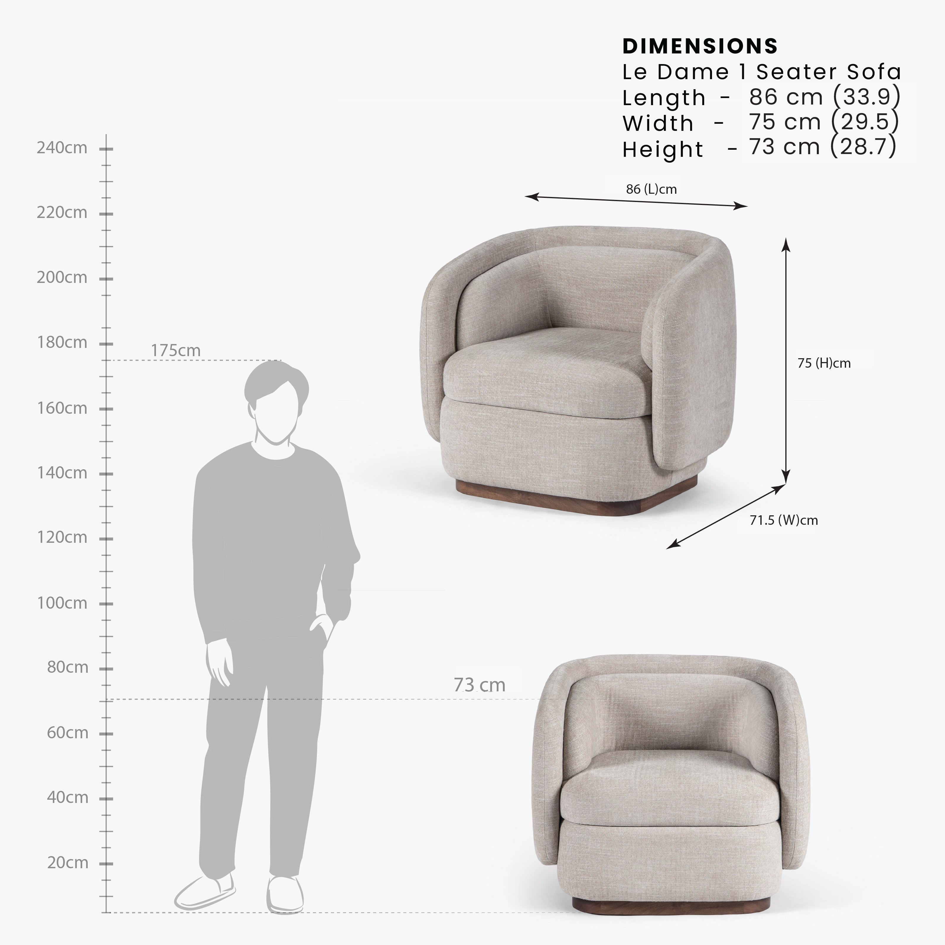 le dame 1 seater sofa dimension image