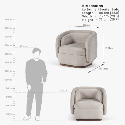 le dame 1 seater sofa dimension image