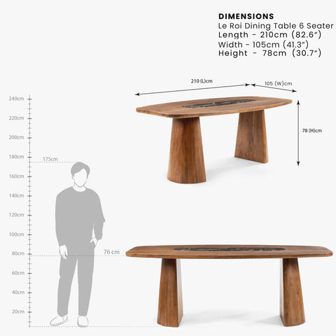 le roi dining table 6 seater dimension image 