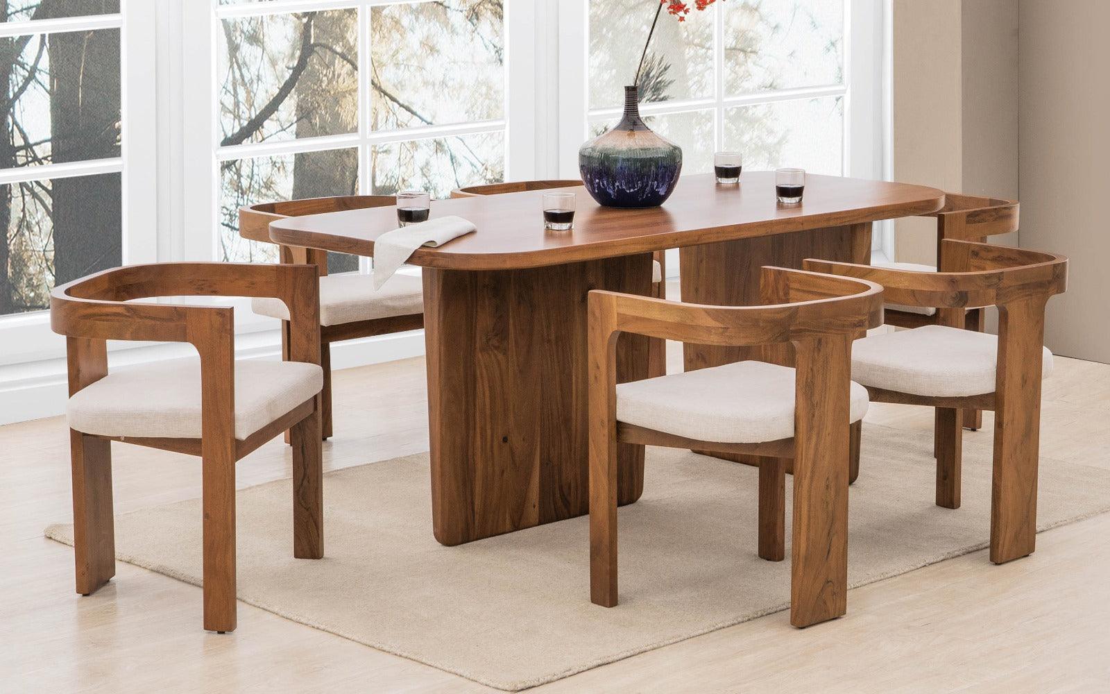 Attica Seater Dining Table Set in Acacia Wood – Walnut Finish