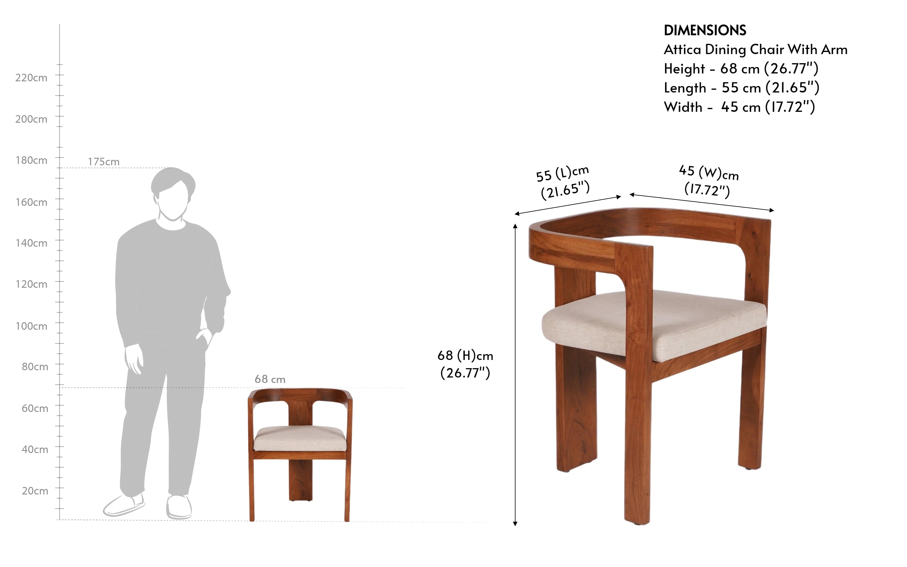 Anish solid wood Dining Chair With Armrest cushioned seat