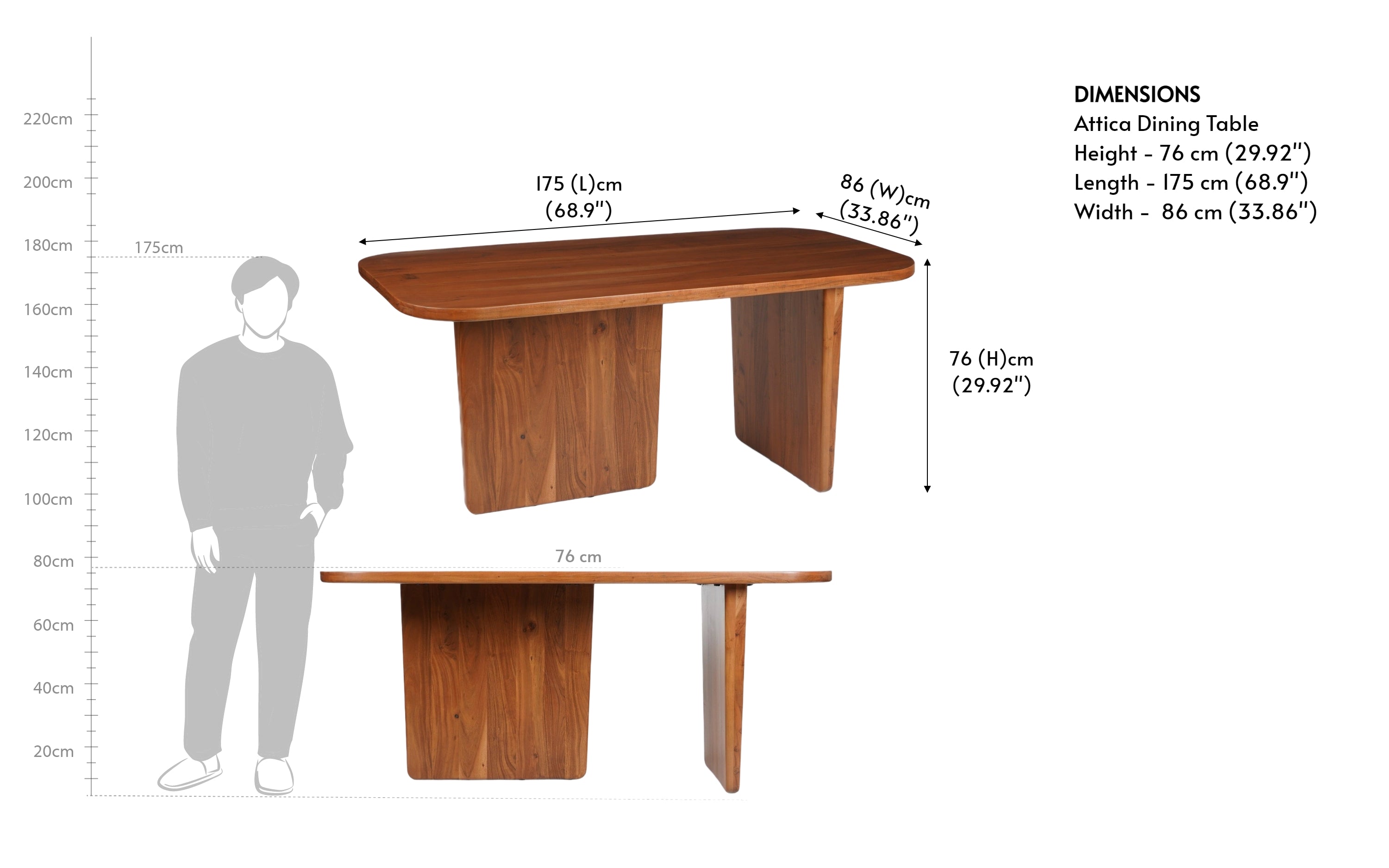 Attica 6 Seater Solid Wood Dining Table with Walnut Finish - Close shot - Orange Tree