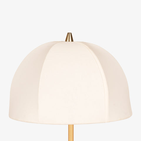 Dome-shaped fabric lampshade with smooth curved panels in soft neutral tone.
