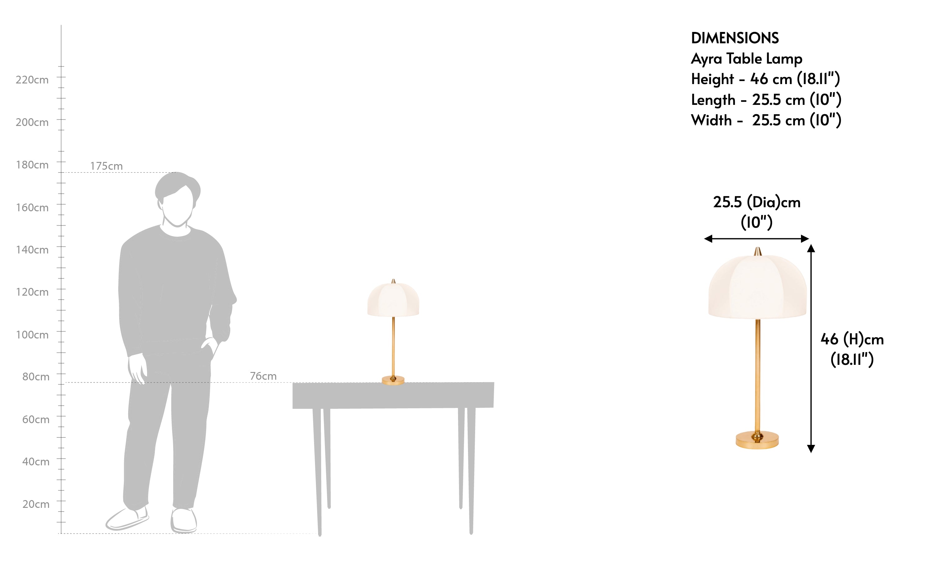 table lamp dimensions showing height and shade width for bedside use