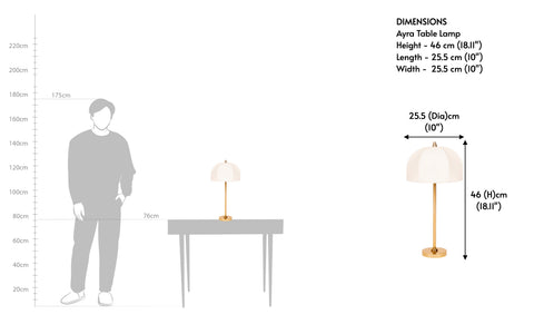 table lamp dimensions showing height and shade width for bedside use