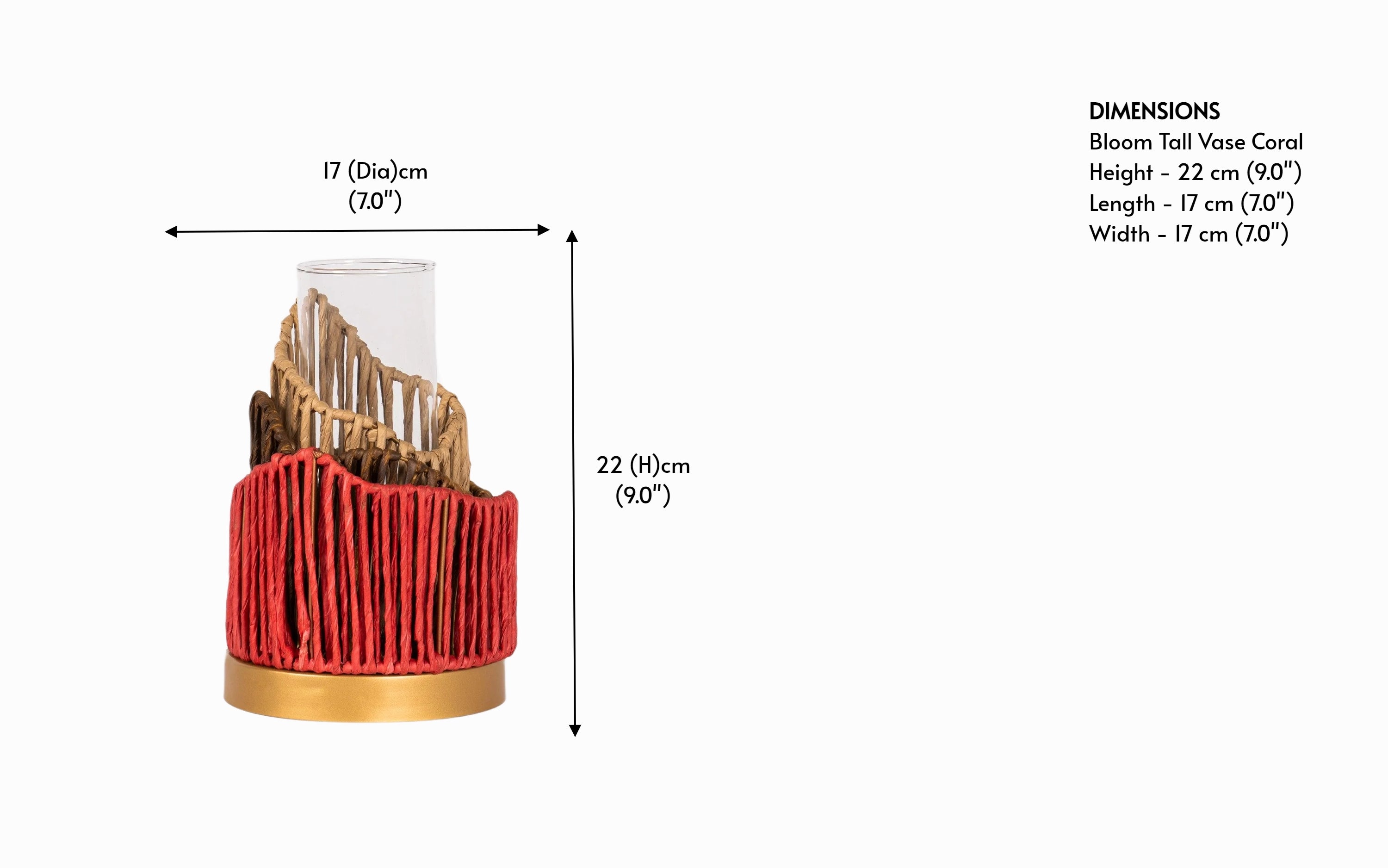 Bloom Tall Vase Coral – Decorative Wood & Glass Vase - Close shot - from right angle - Orange Tree