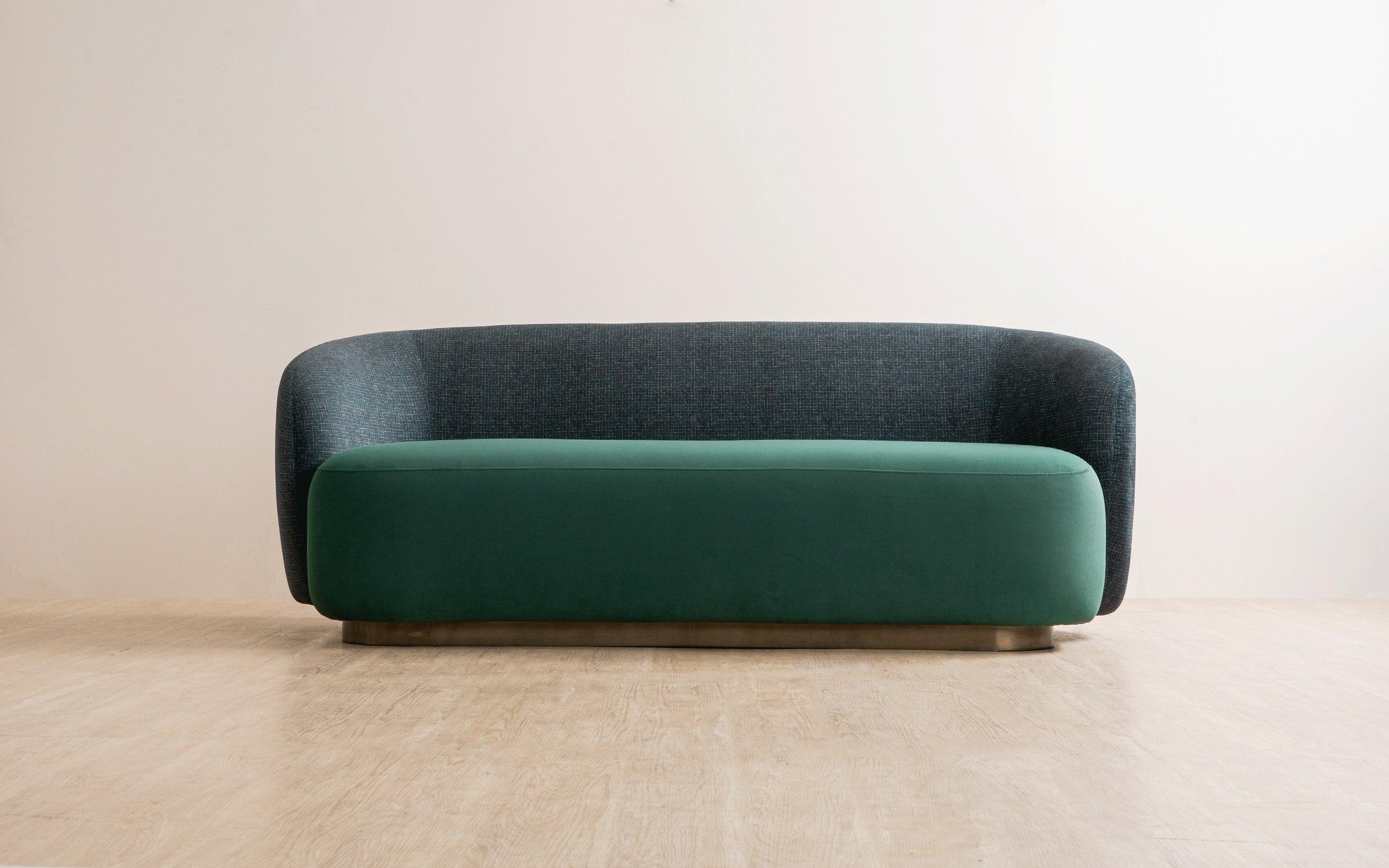 Brio 3 Seater Green Colour Sofa​ | Couch for Home​ - Close shot - from right angle - Orange Tree