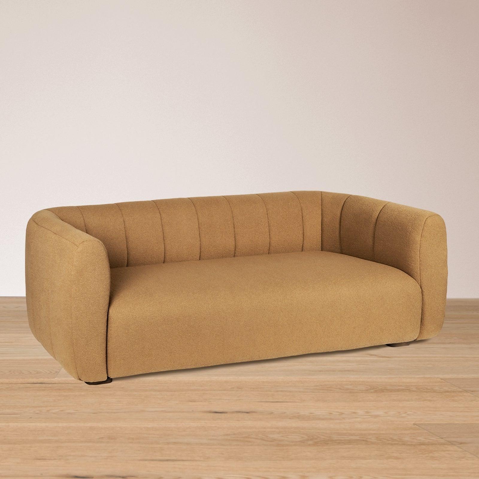 Fior 3 Seater Farbic Sofa in Walnut Finish with Wooden Legs - with white background - Orange Tree