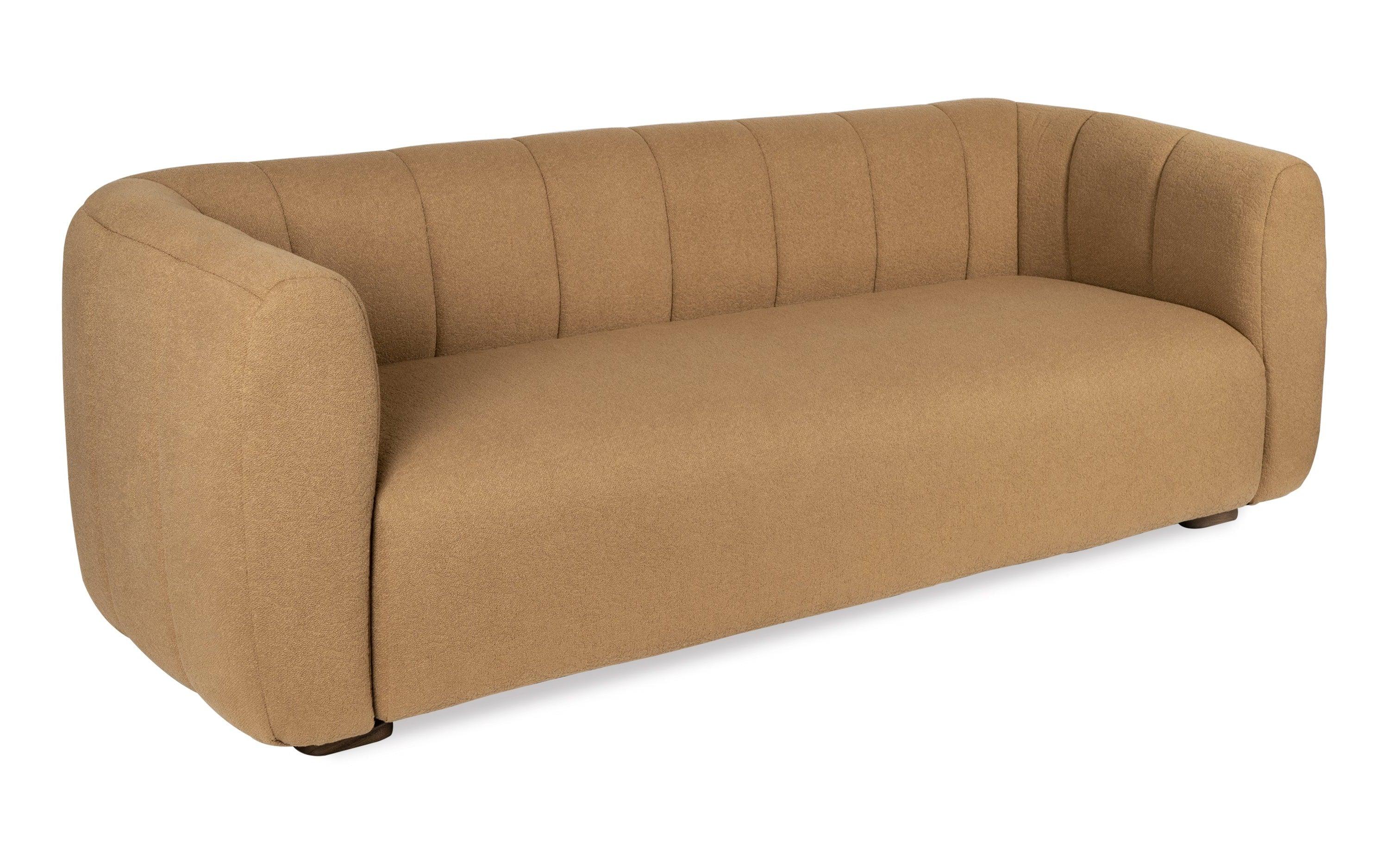 Fior 3 Seater Walnut Upholstered Sofa with Wooden Legs - with white background - Orange Tree