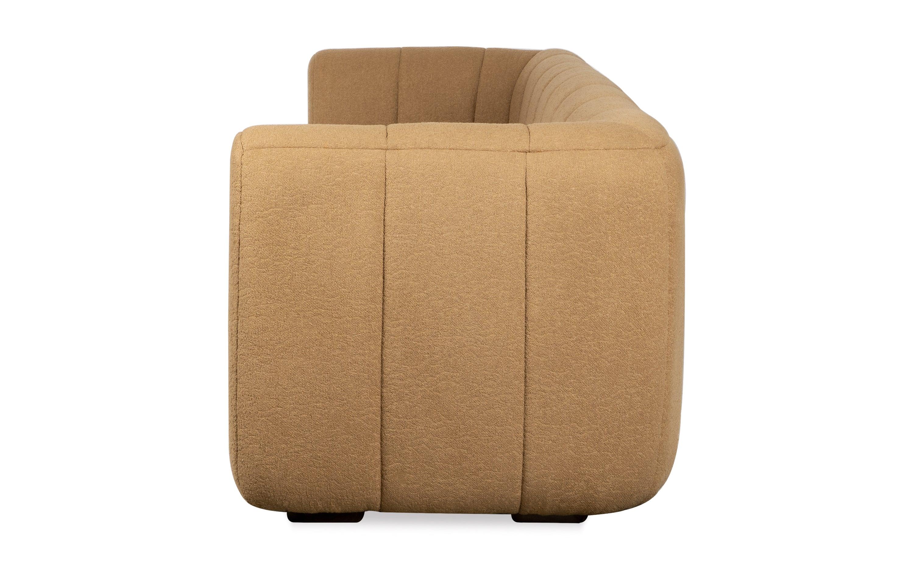 Fior 3 Seater Walnut Upholstered Sofa with Wooden Legs - Close shot - Orange Tree