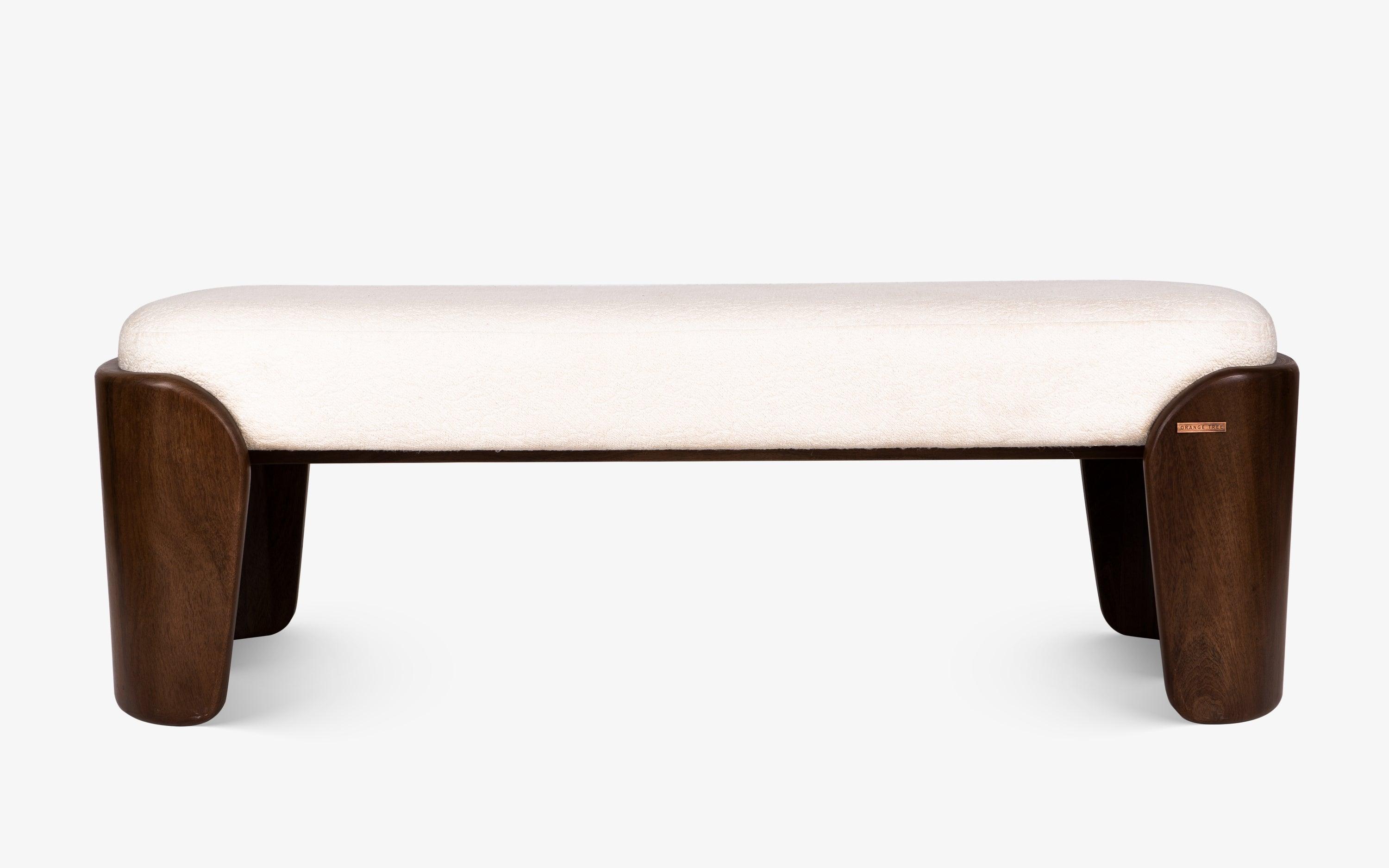 Brio Upholstered Wooden Bench for Living Room - Close shot - from right angle - Orange Tree