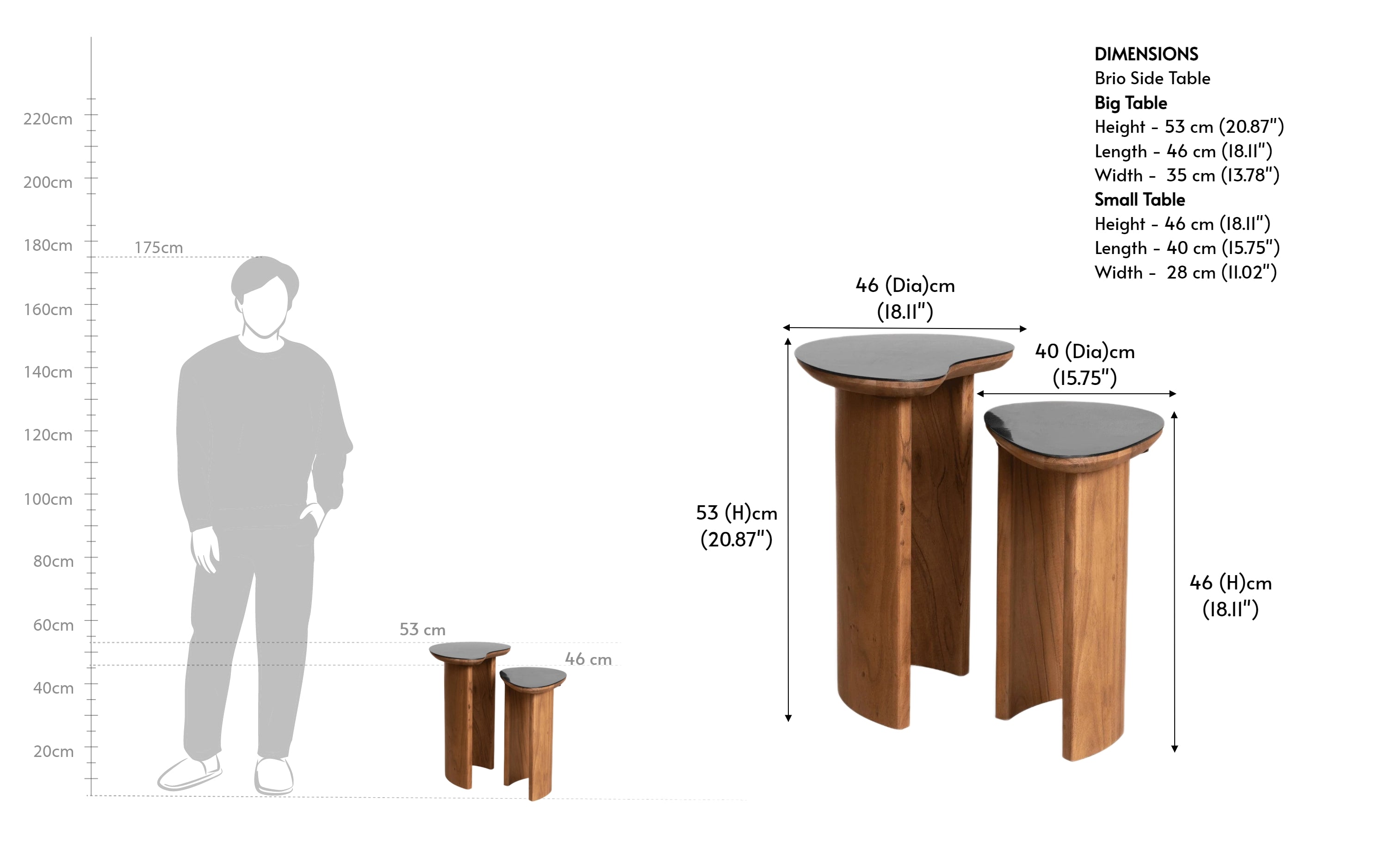 Brio Solid Wood Side Table set of 2 with Metal Top - Close shot - from upper angle - Orange Tree