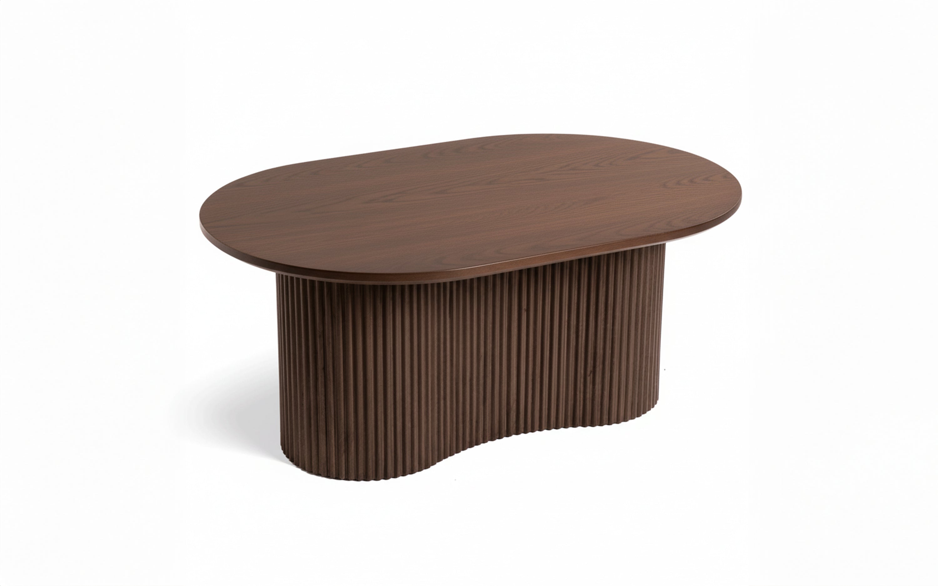 Linn Ribbed Wooden Coffee Table in Walnut Finish | Oval Shape - with white background - Orange Tree