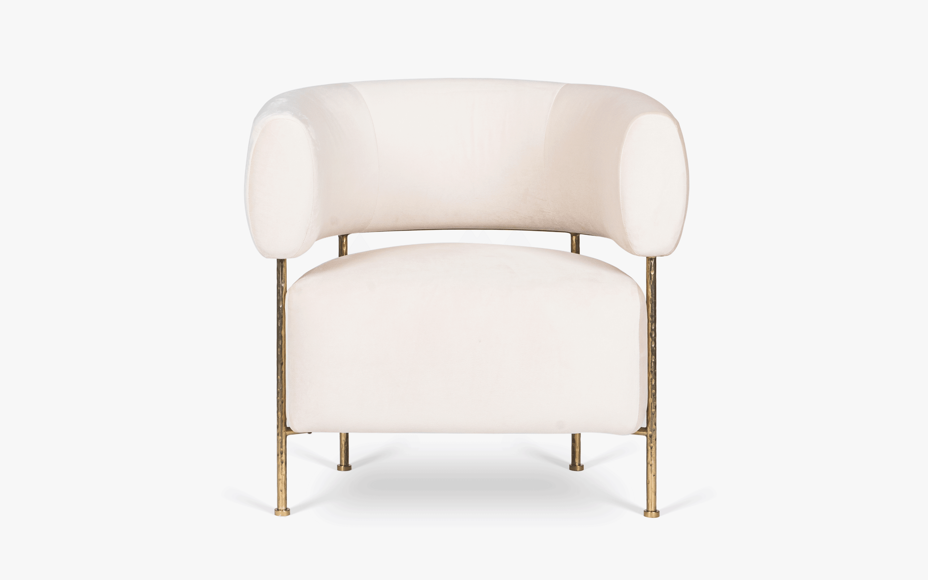 Buda Ivory Lounge Chair with Brass-Finished Steel Legs - Close shot - from upper angle - Orange Tree