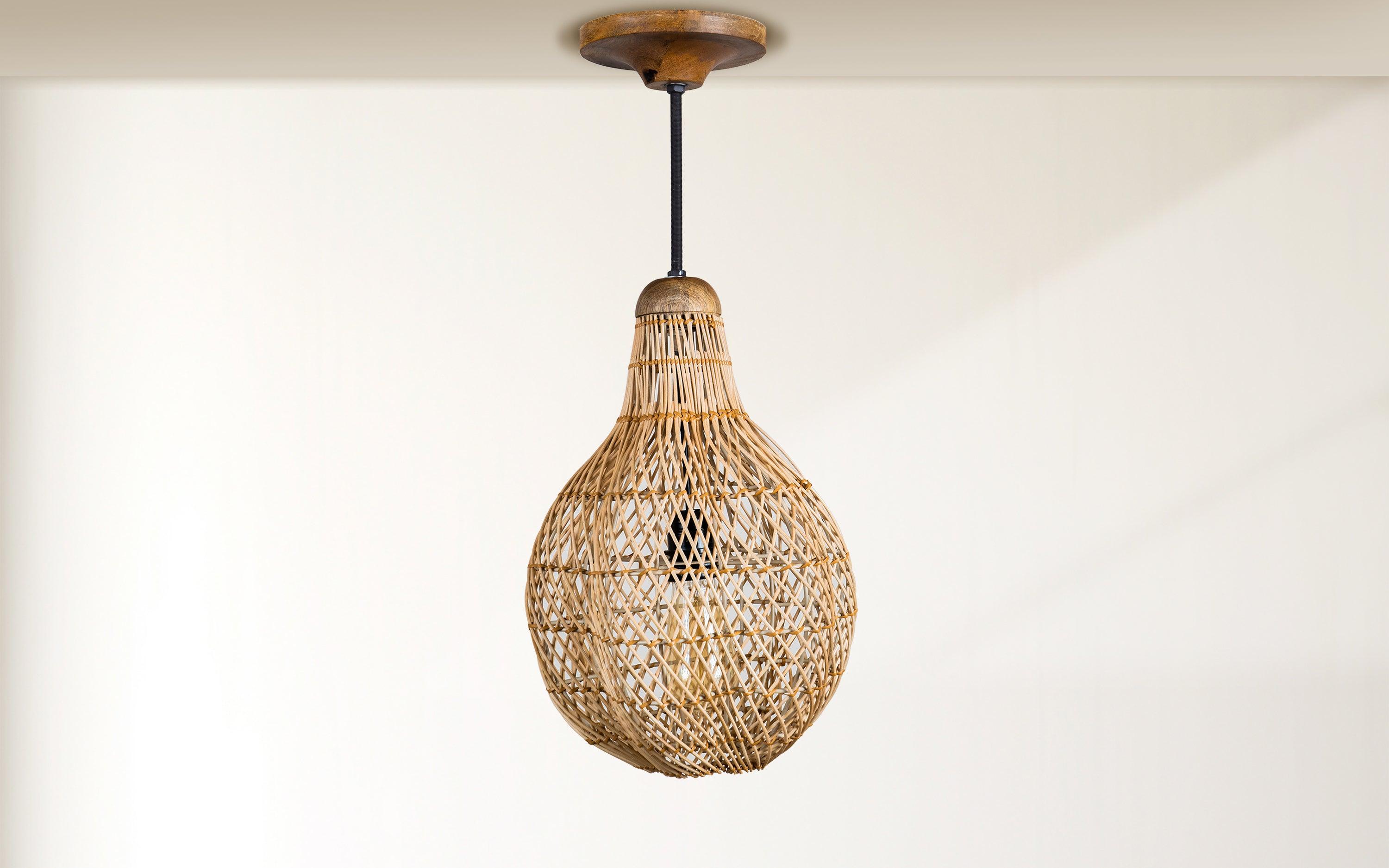 Cage Rattan Cane Hanging Lamp - Orange Tree
