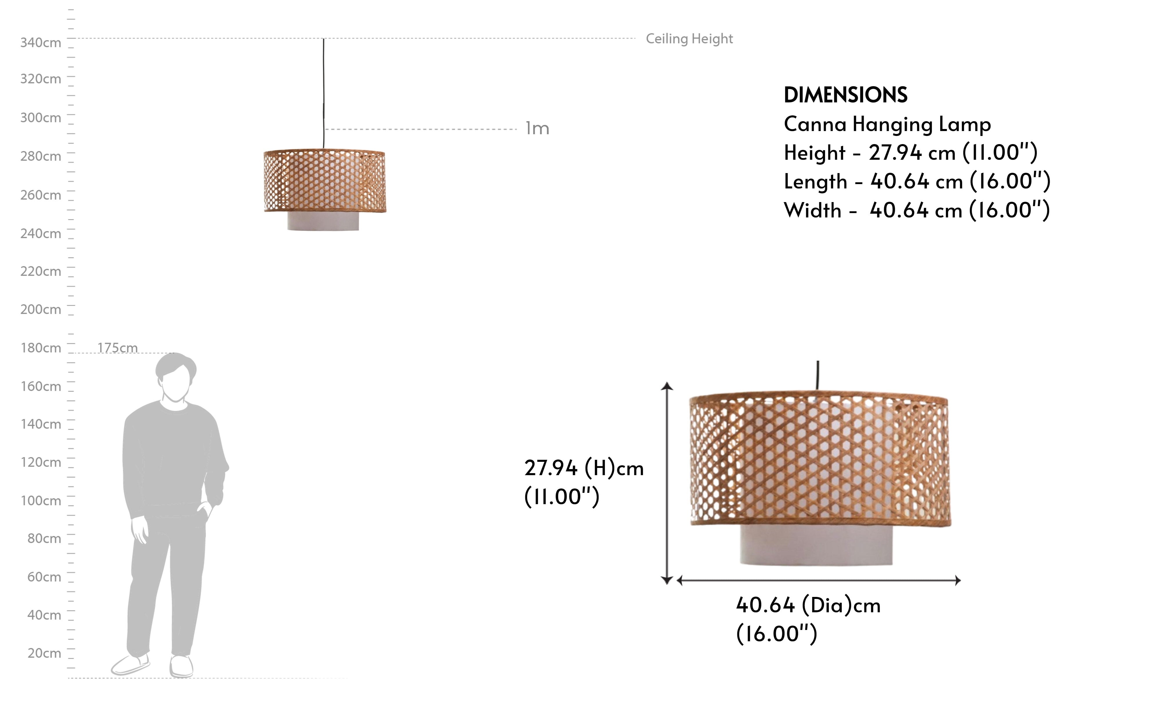Canna Bamboo Hanging Lamp with Natural Cane Finish - Close shot - from right angle - Orange Tree