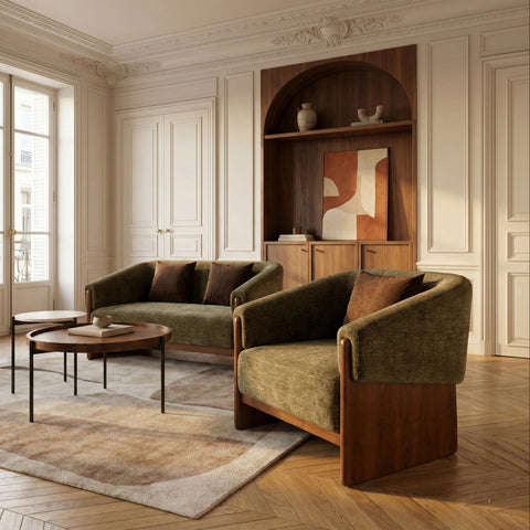 Green armchairs in classic living room