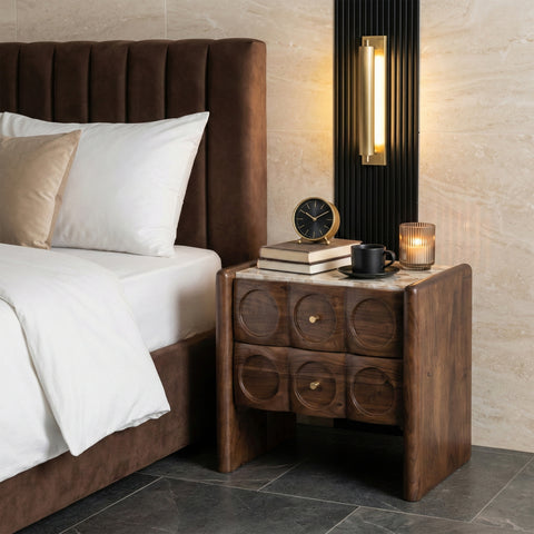 Close-up of ribbed wood drawer front