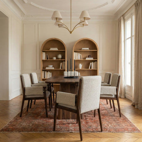 Dining table with upholstered chairs