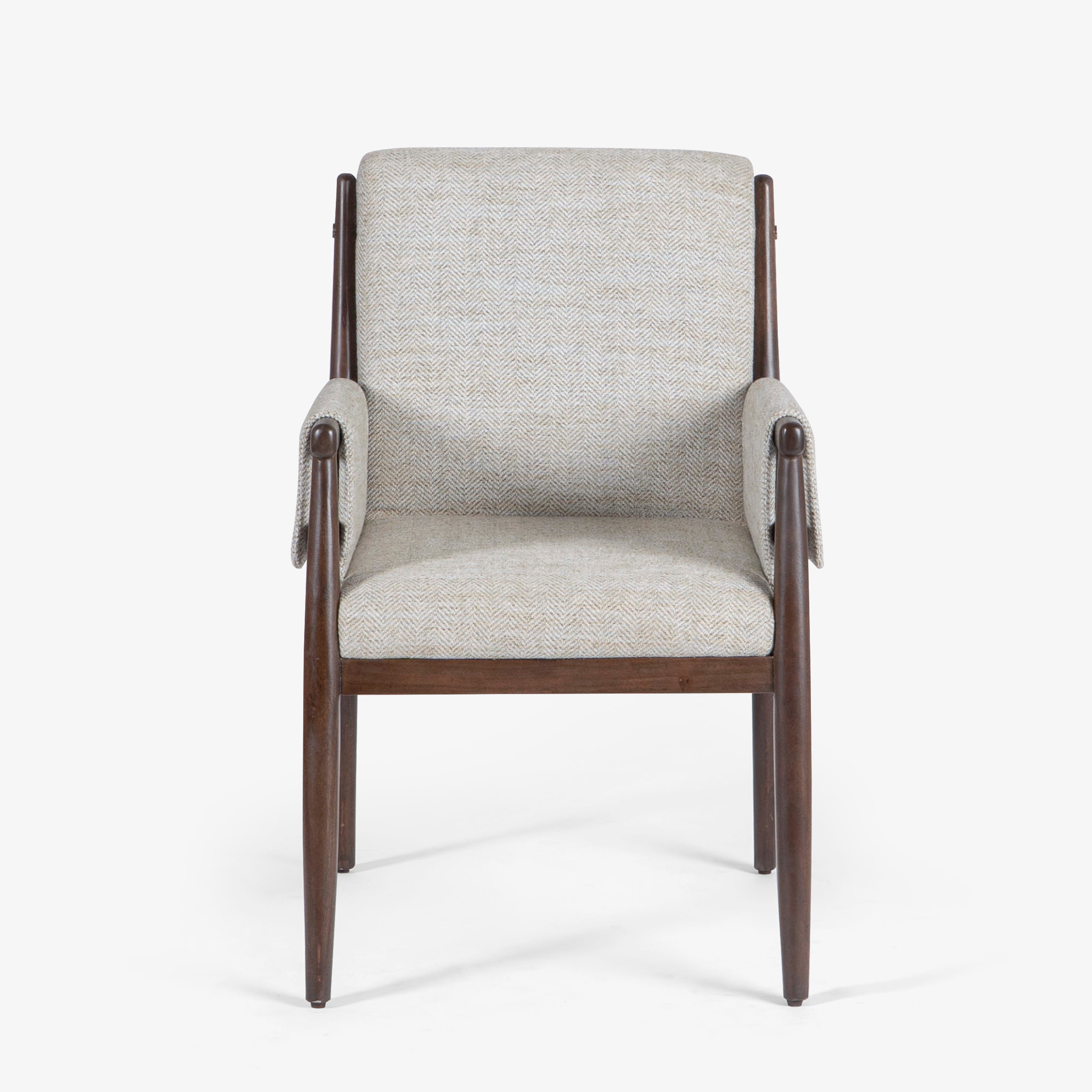 Front view of upholstered armchair