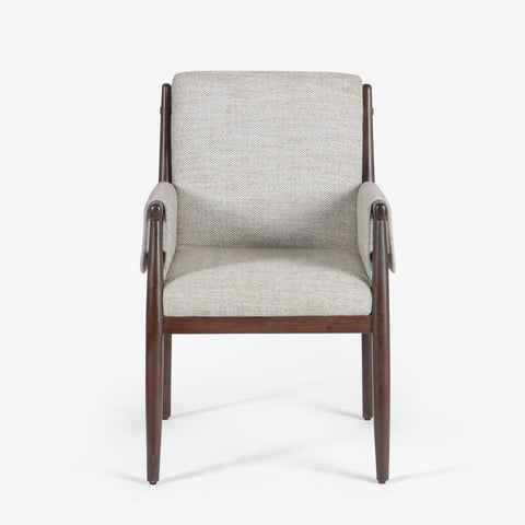 Front view of upholstered armchair
