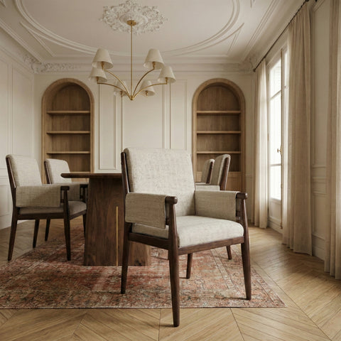 Dining room with upholstered armchairs