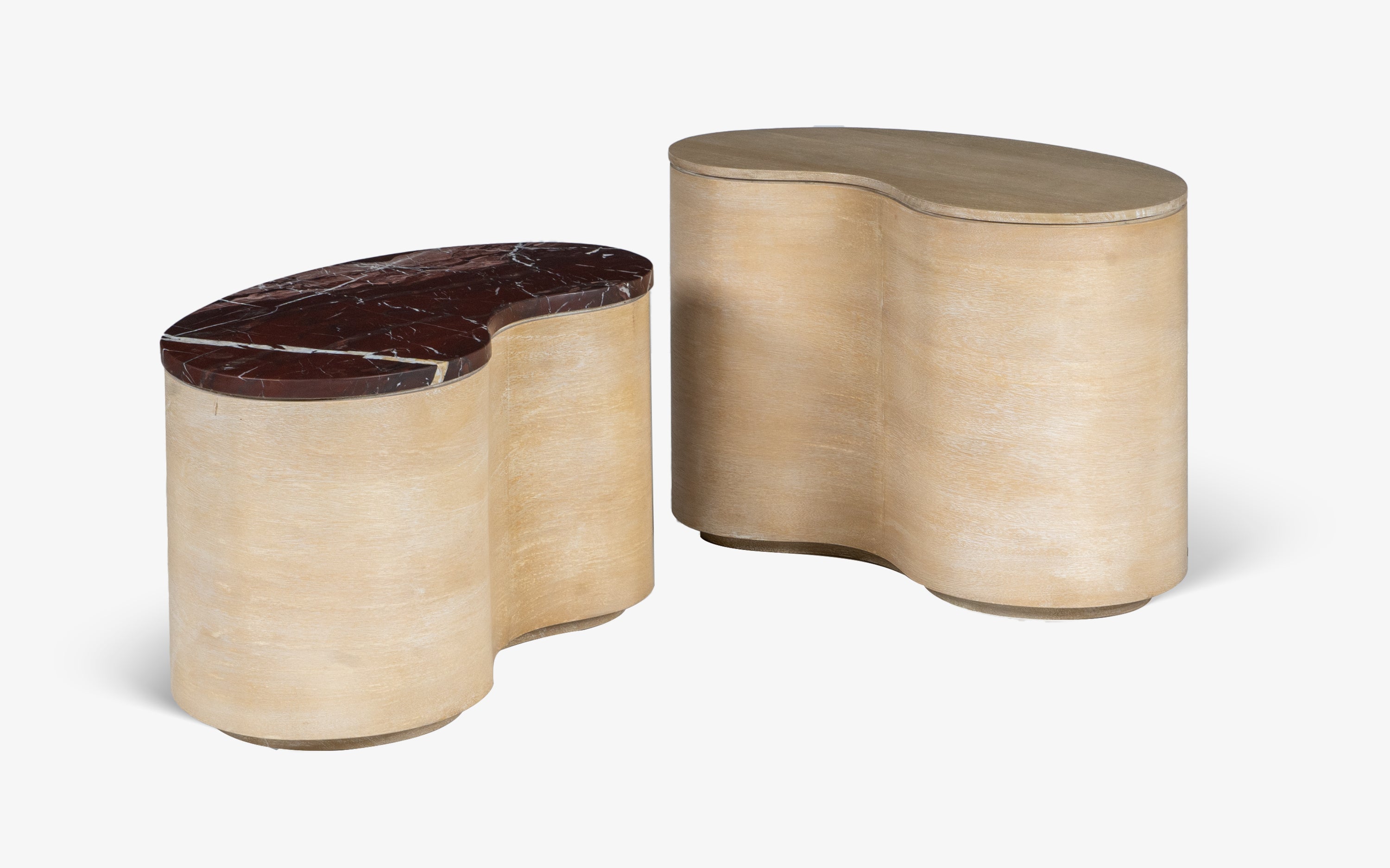 Chip and Dale Coffee Table Set of 2 | Mango Wood, Marble Top - Close shot - from right angle - Orange Tree