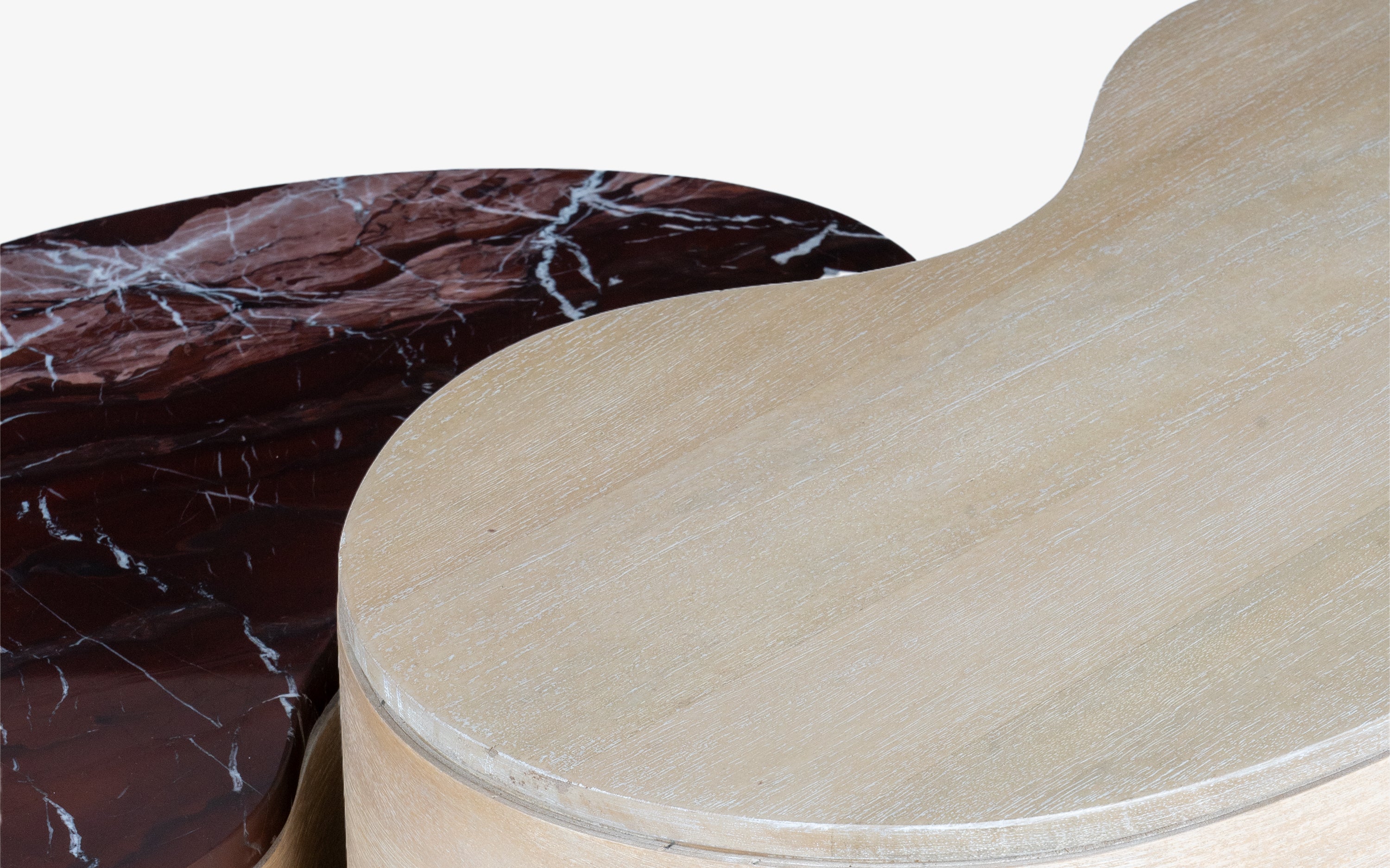 Chip and Dale Coffee Table Set of 2 | Mango Wood, Marble Top - Close shot - from left angle - Orange Tree