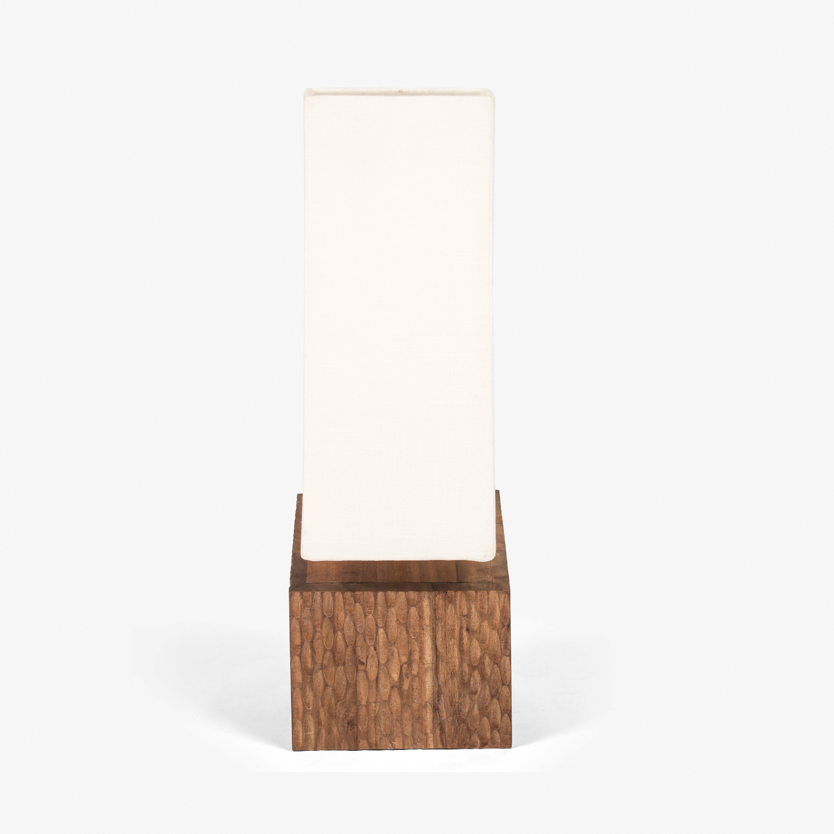 Minimal wooden table lamp with straight fabric shade for bedside