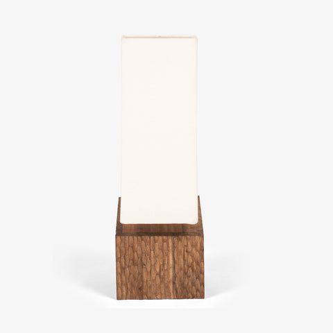 Minimal wooden table lamp with straight fabric shade for bedside