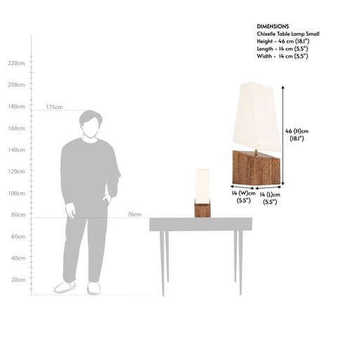 Table lamp drawing showing the scale of the tall wooden block base for home decor lamps.