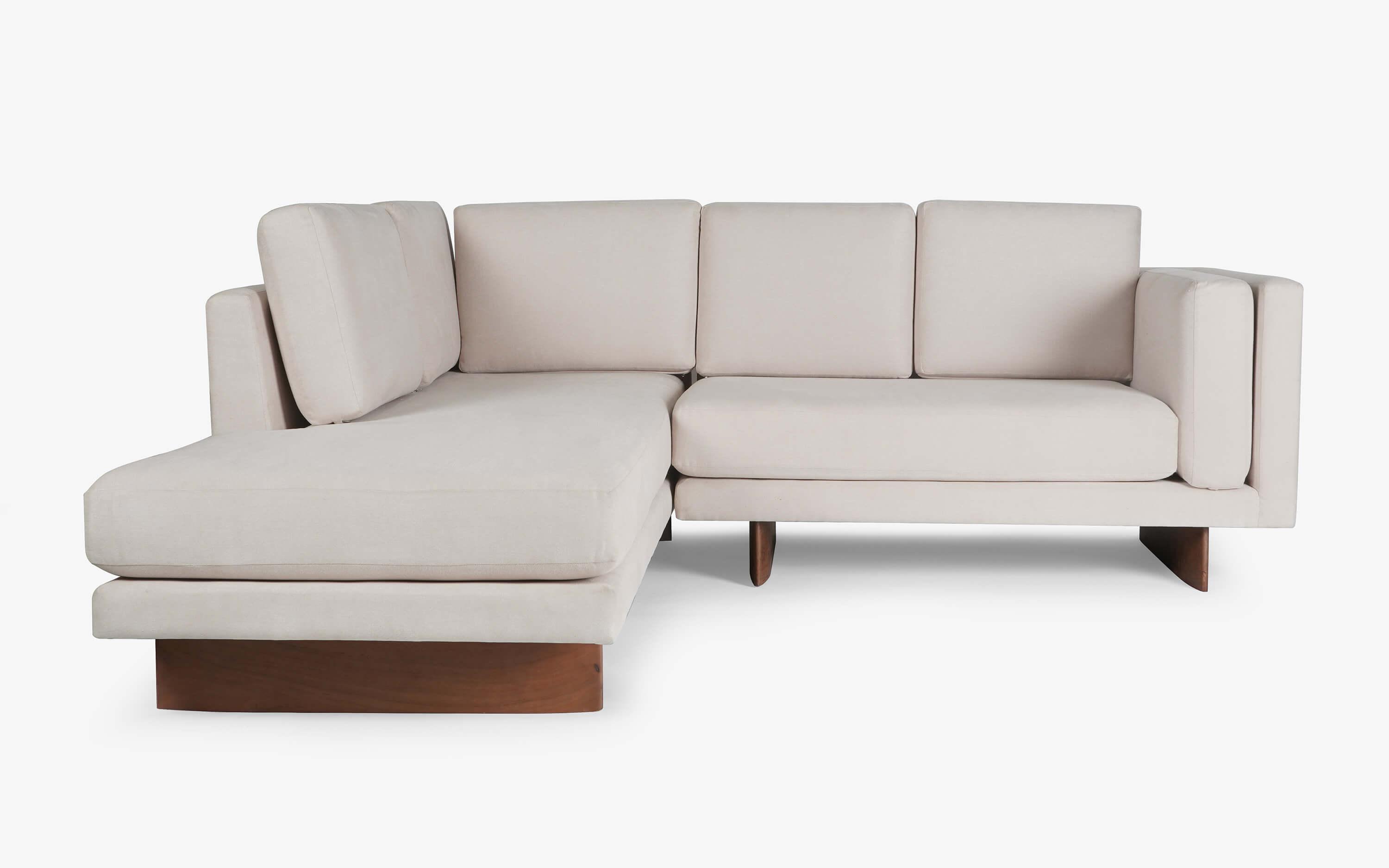 Chiyo L-Shape Sofa Set | Beige Upholstered & Solid Wood - with white background - Orange Tree