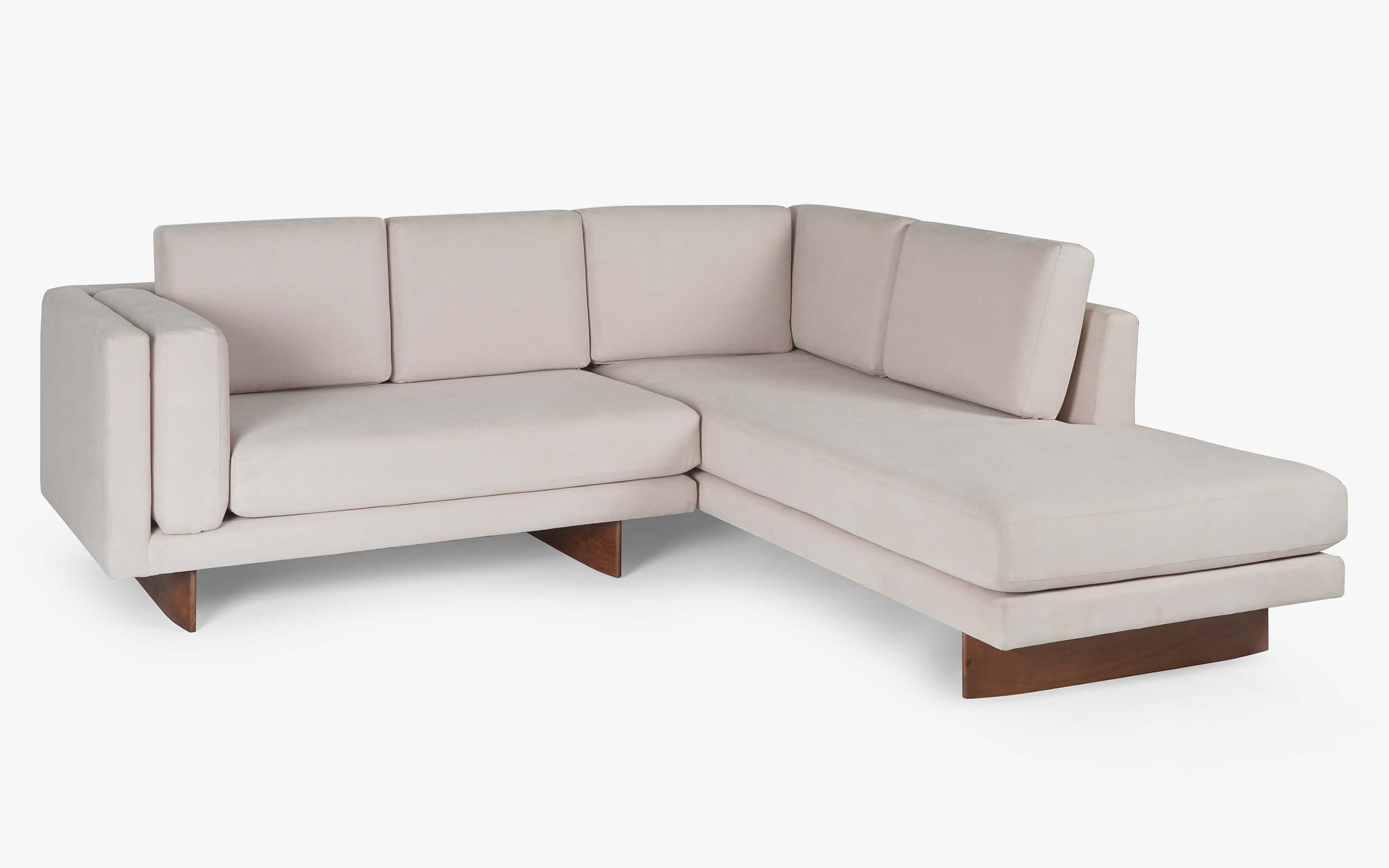 Chiyo L-Shape Sofa Set | Beige Upholstered & Solid Wood - with white background - Orange Tree