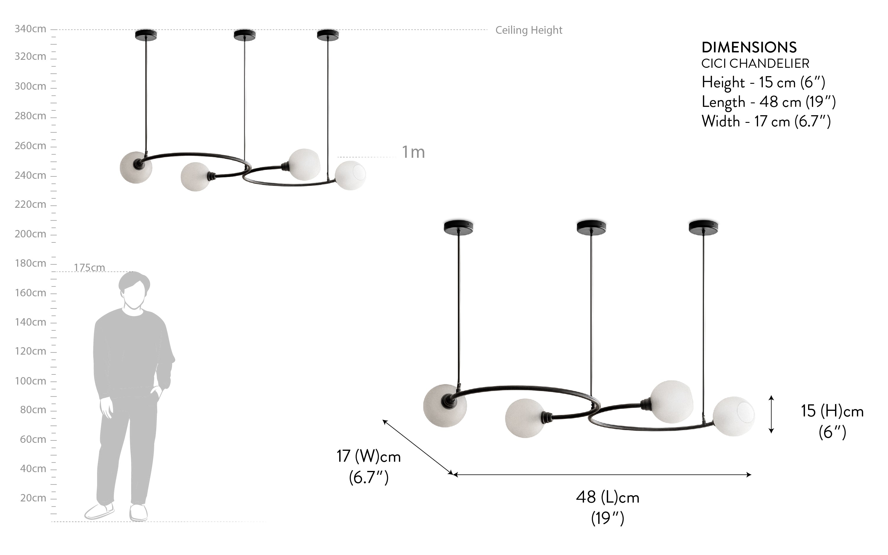 Cici Globe Chandelier Light of 4 | Frosted Glass and Metal - Close shot - from right angle - Orange Tree