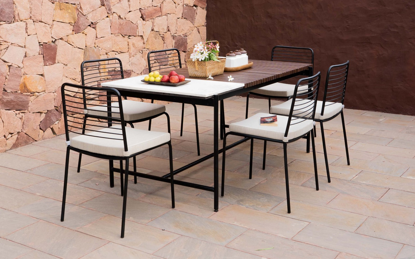 Covent Garden Outdoor Marble Top Dining Table With 6 Chairs. Orange Tree Home