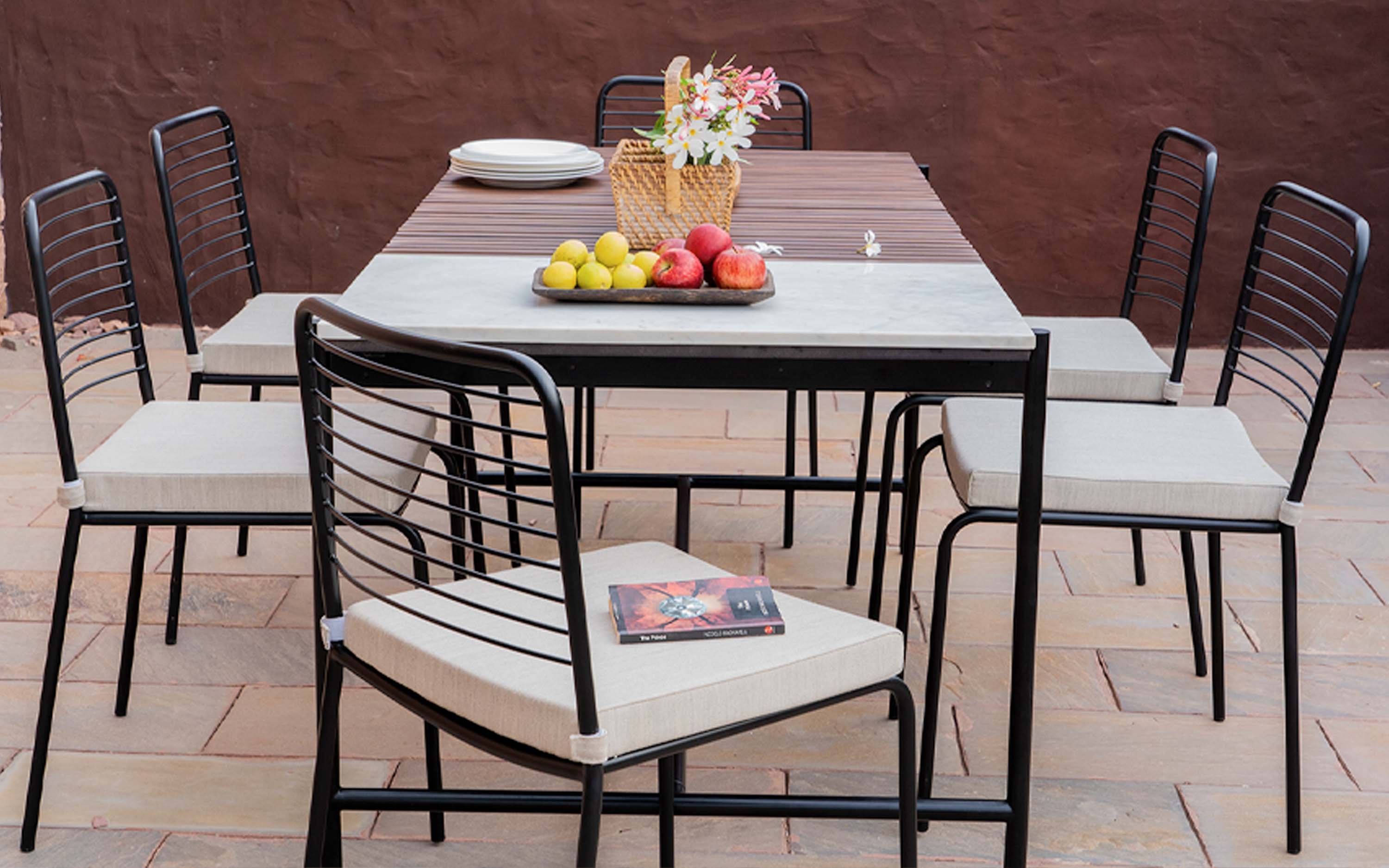 Covent Garden Outdoor Marble Top Dining Table With 6 Chairs. Orange Tree Home