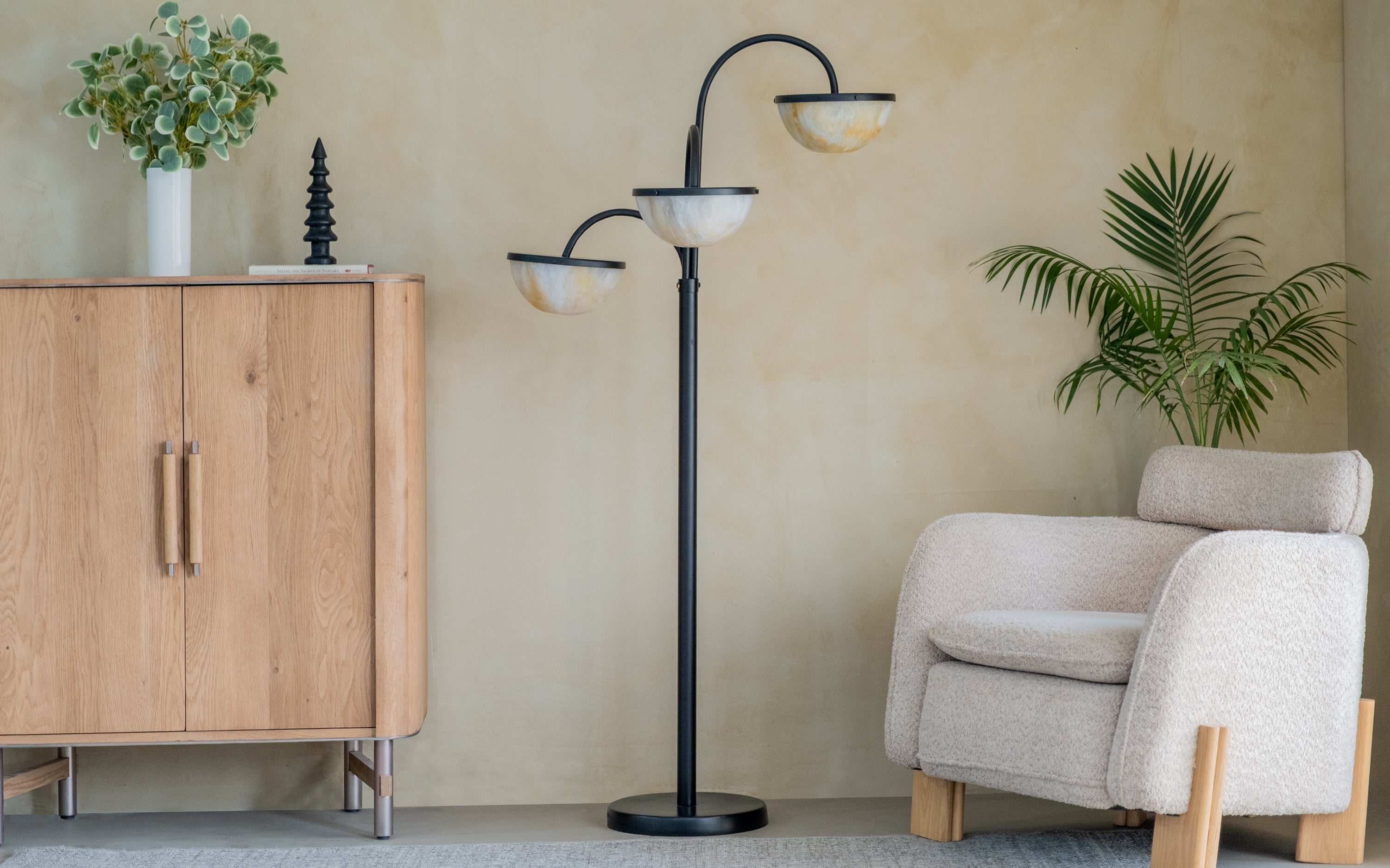 Buy Crater Arc Standing Floor Lamp of 3 | Black Metal Body - Orange Tree
