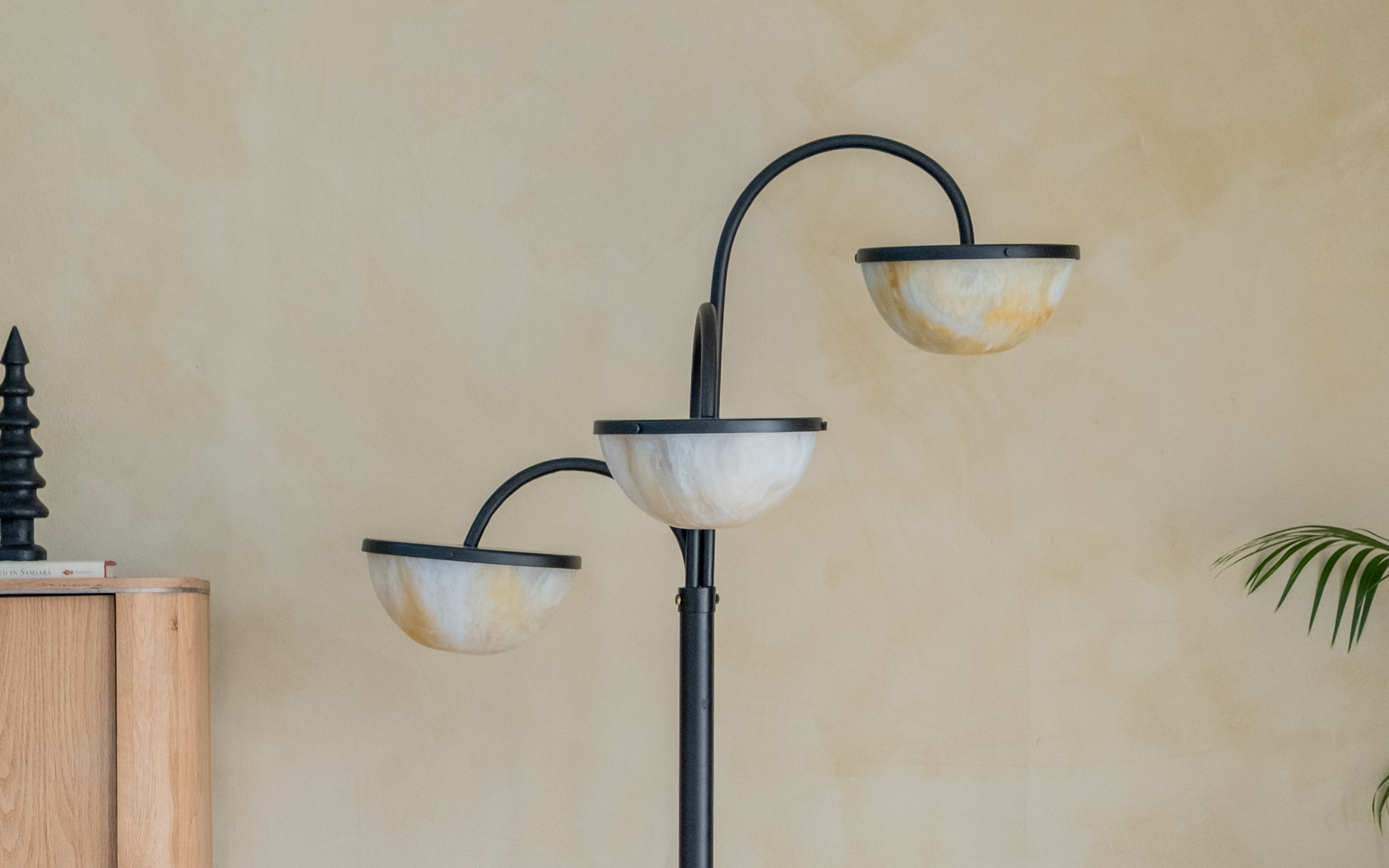Buy Crater Arc Standing Floor Lamp of 3 | Black Metal Body - Close shot - Orange Tree