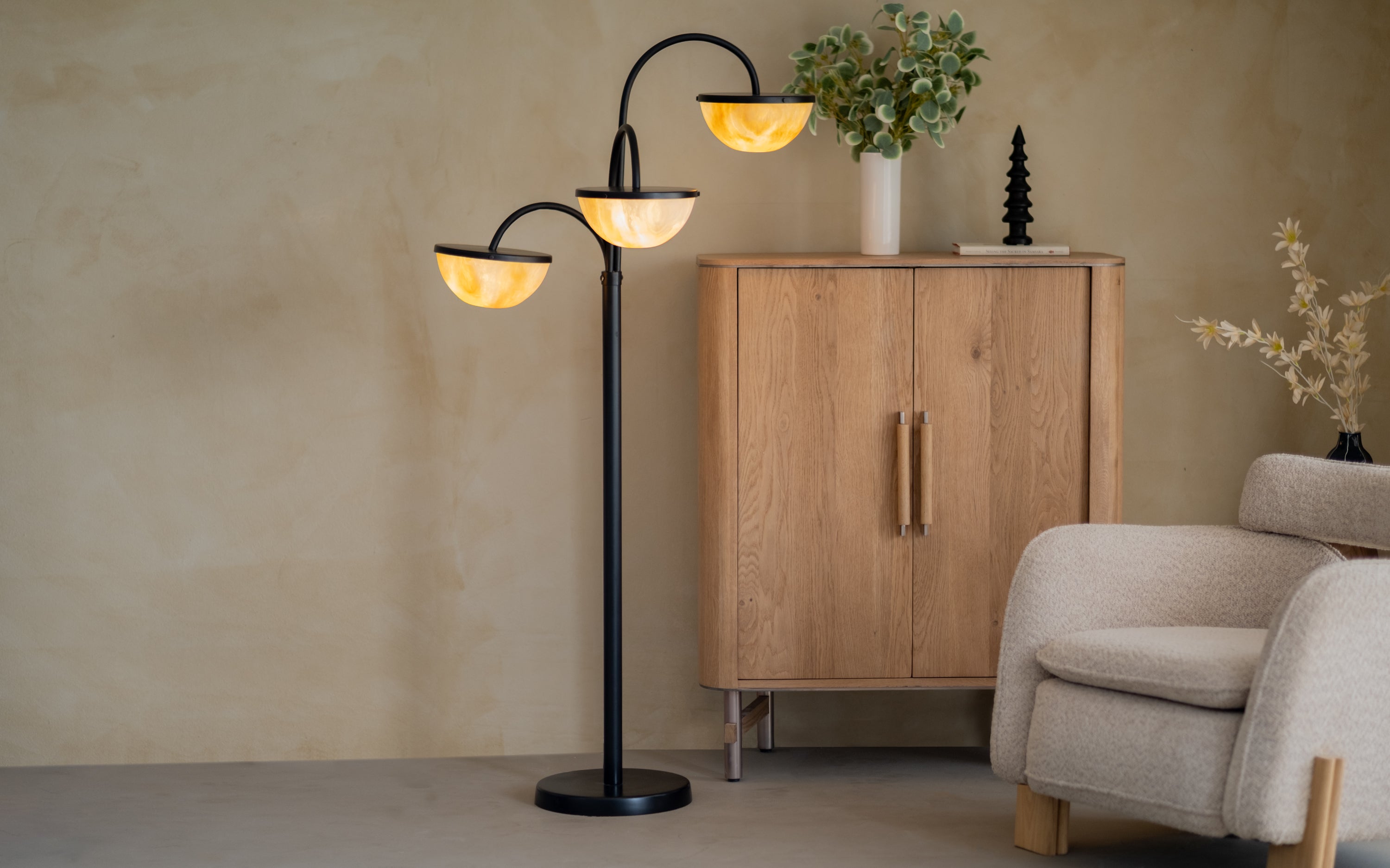 Buy Crater Arc Standing Floor Lamp of 3 | Black Metal Body - Close shot - from upper angle - Orange Tree