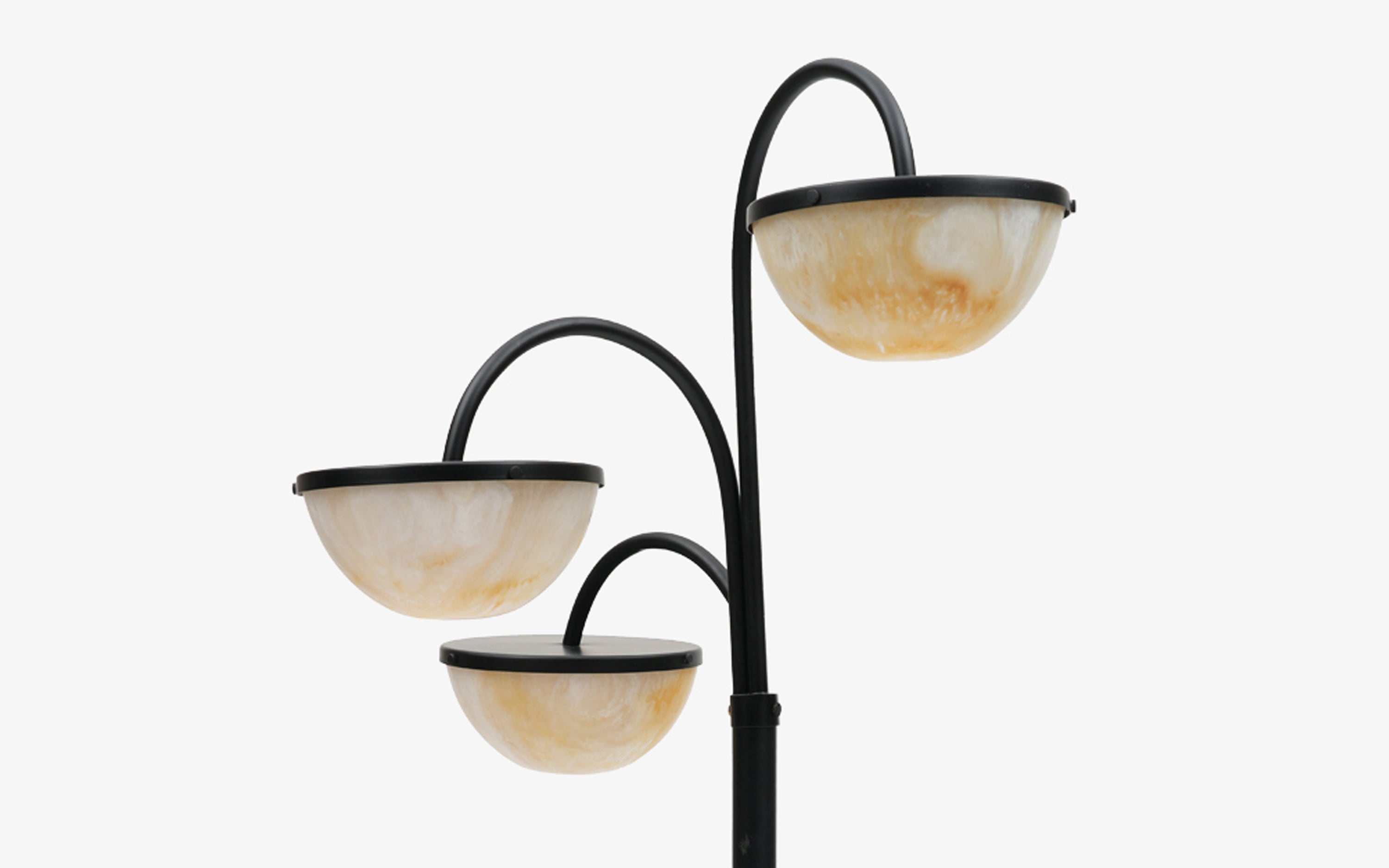Buy Crater Arc Standing Floor Lamp of 3 | Black Metal Body - Close shot - from right angle - Orange Tree