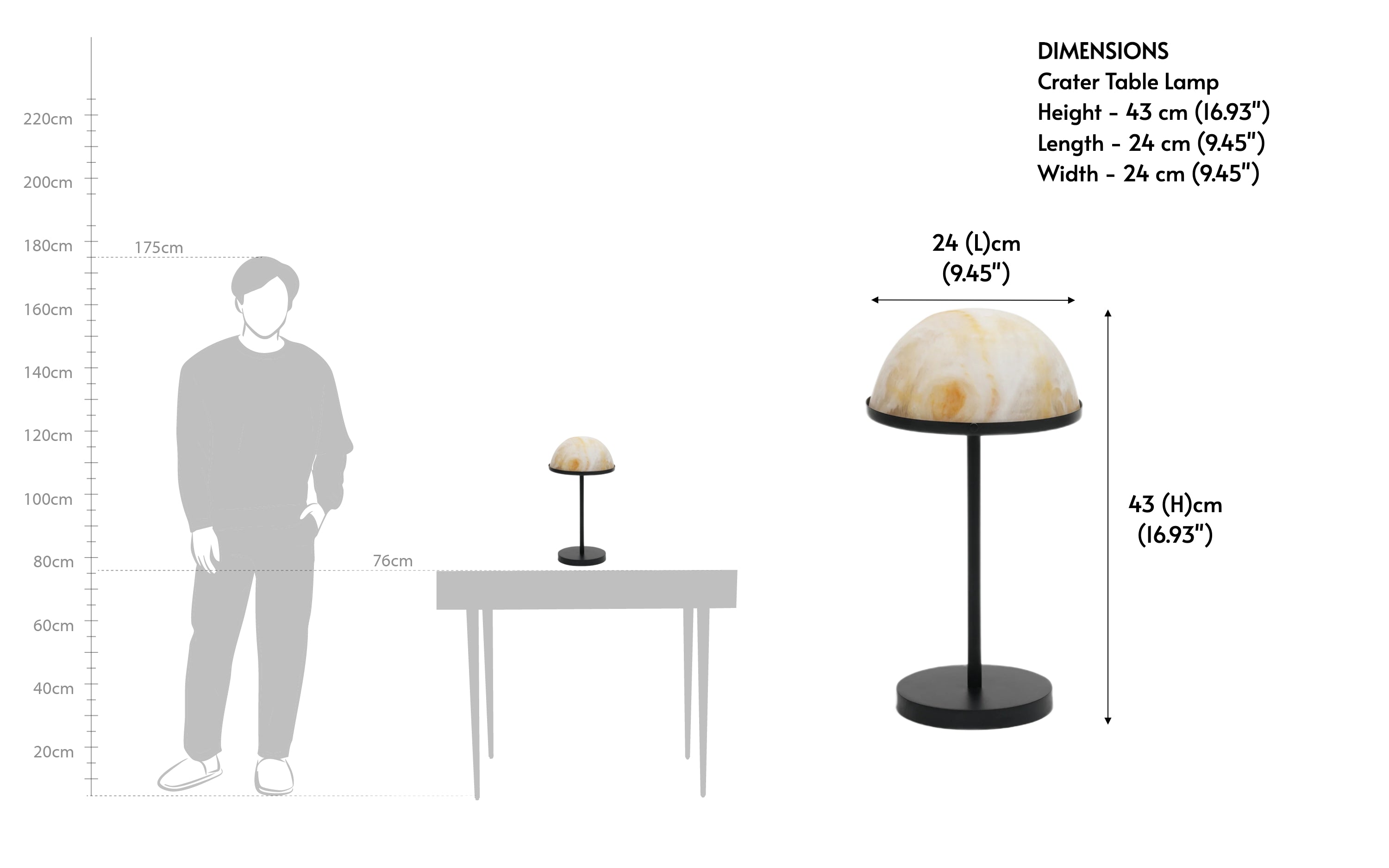 Crater Dome Table Lamp | Resin & Black Metal Base - Close shot - from right angle - Orange Tree