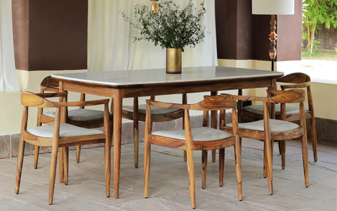 Dado Marble Top Dining Table With 6 Chairs. Orange Tree Home
