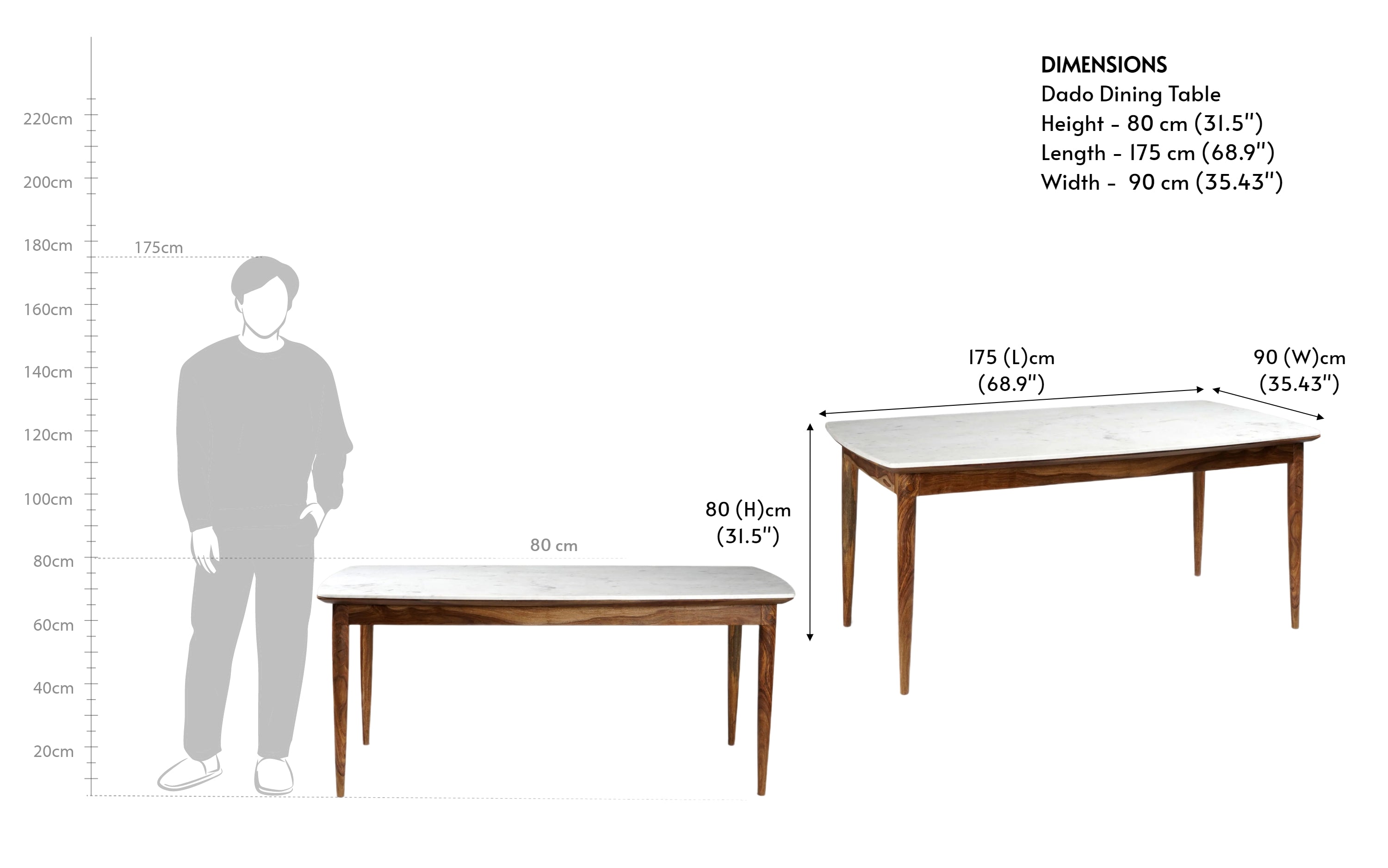 Dado Marble Top Dining Table 6 Seater | Wooden Legs - with white background - Orange Tree