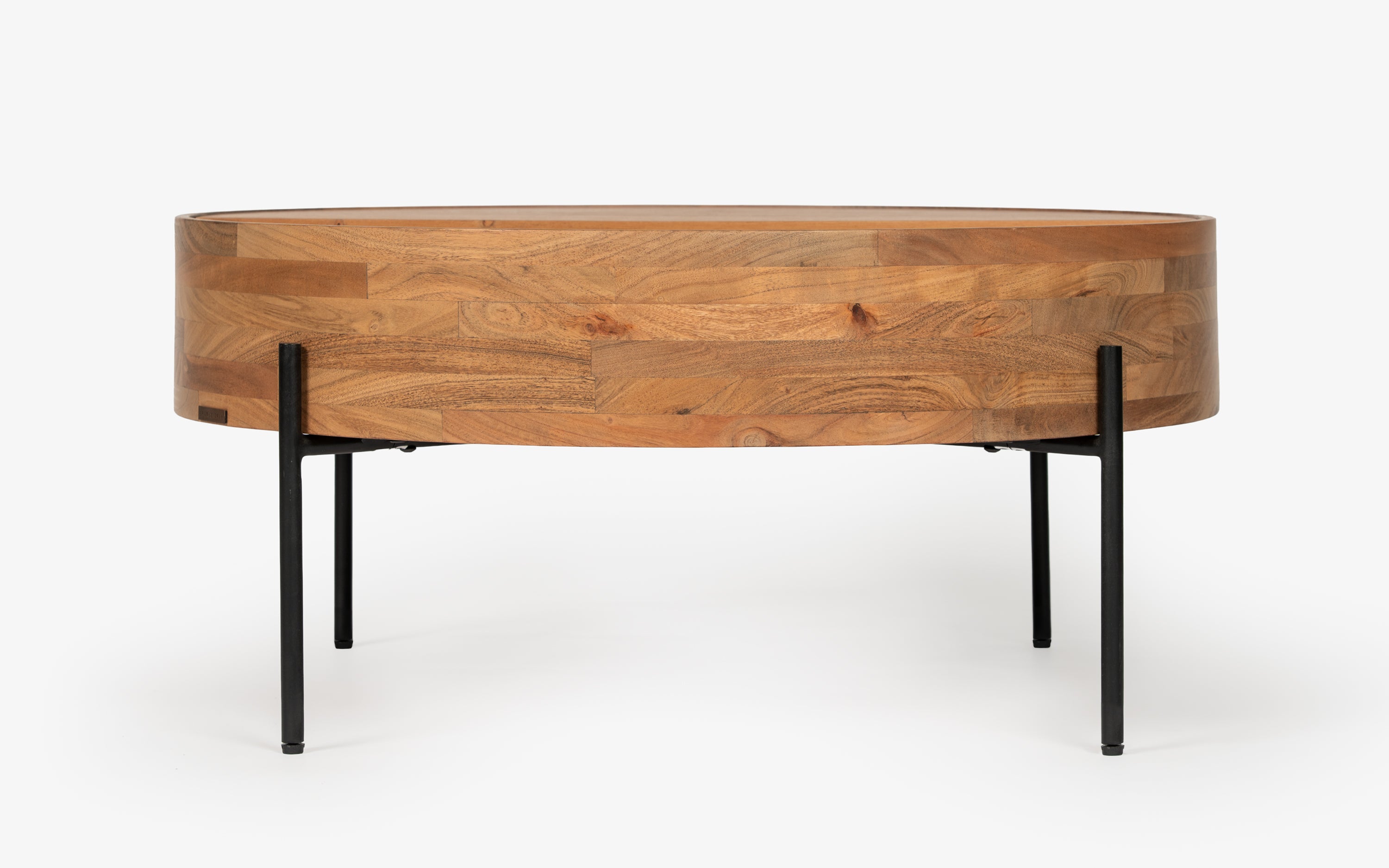Dali Round Wooden Coffee Table with Metal Legs—Storage Table. - with white background - Orange Tree